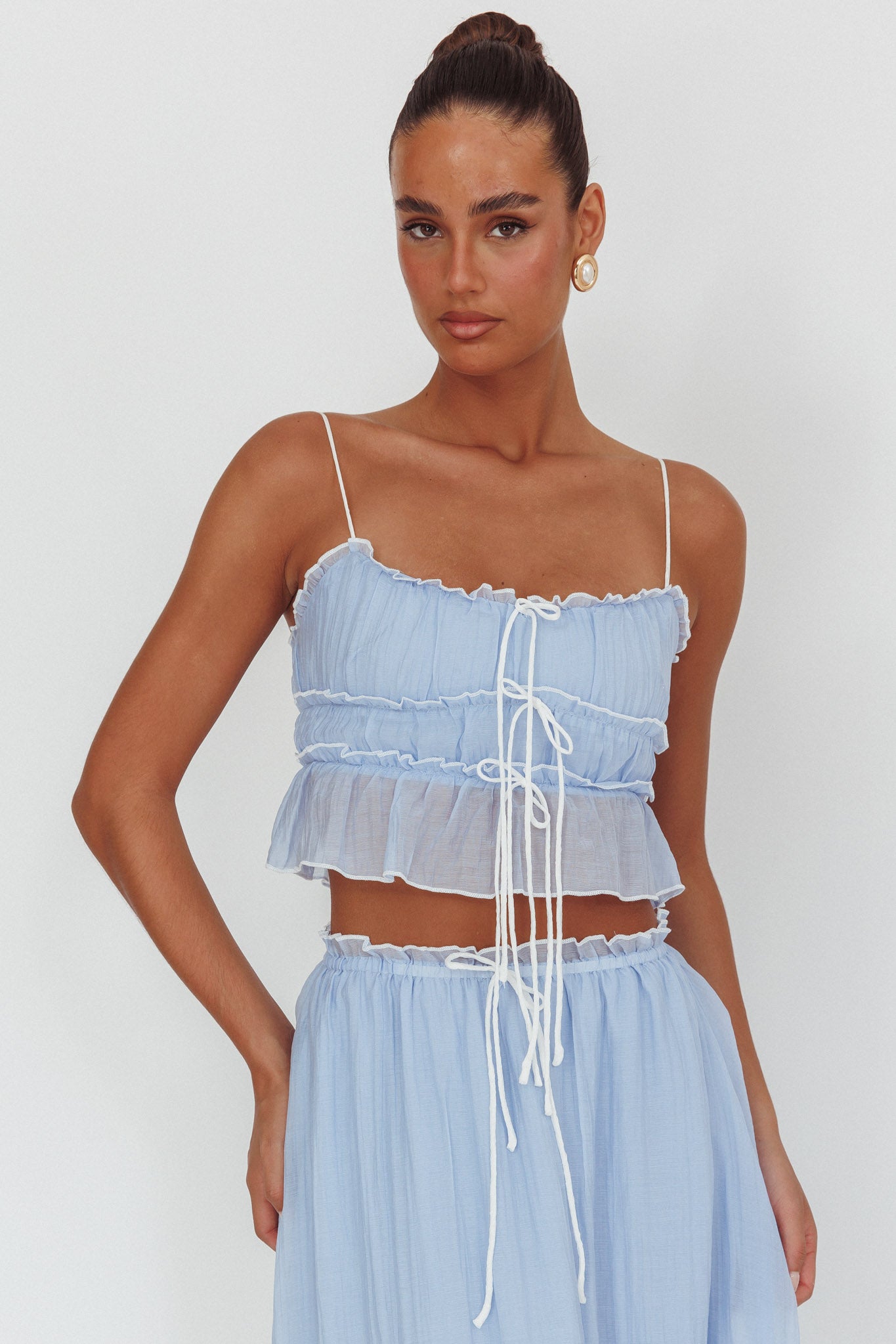 Maidens Tie Detail Overlock Top Cloud Blue-Maymioy