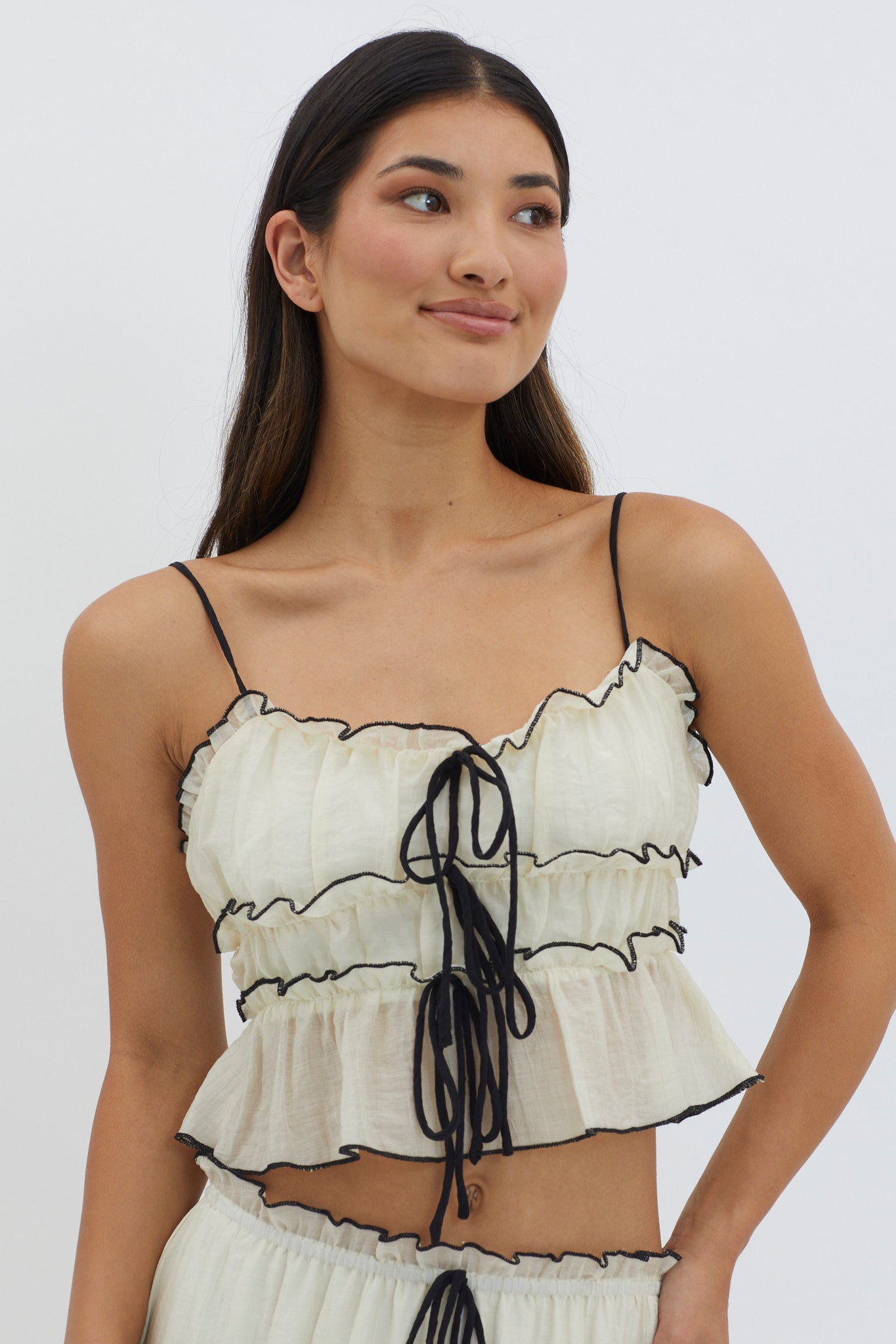 Maidens Tie Detail Overlock Top Cream-Maymioy