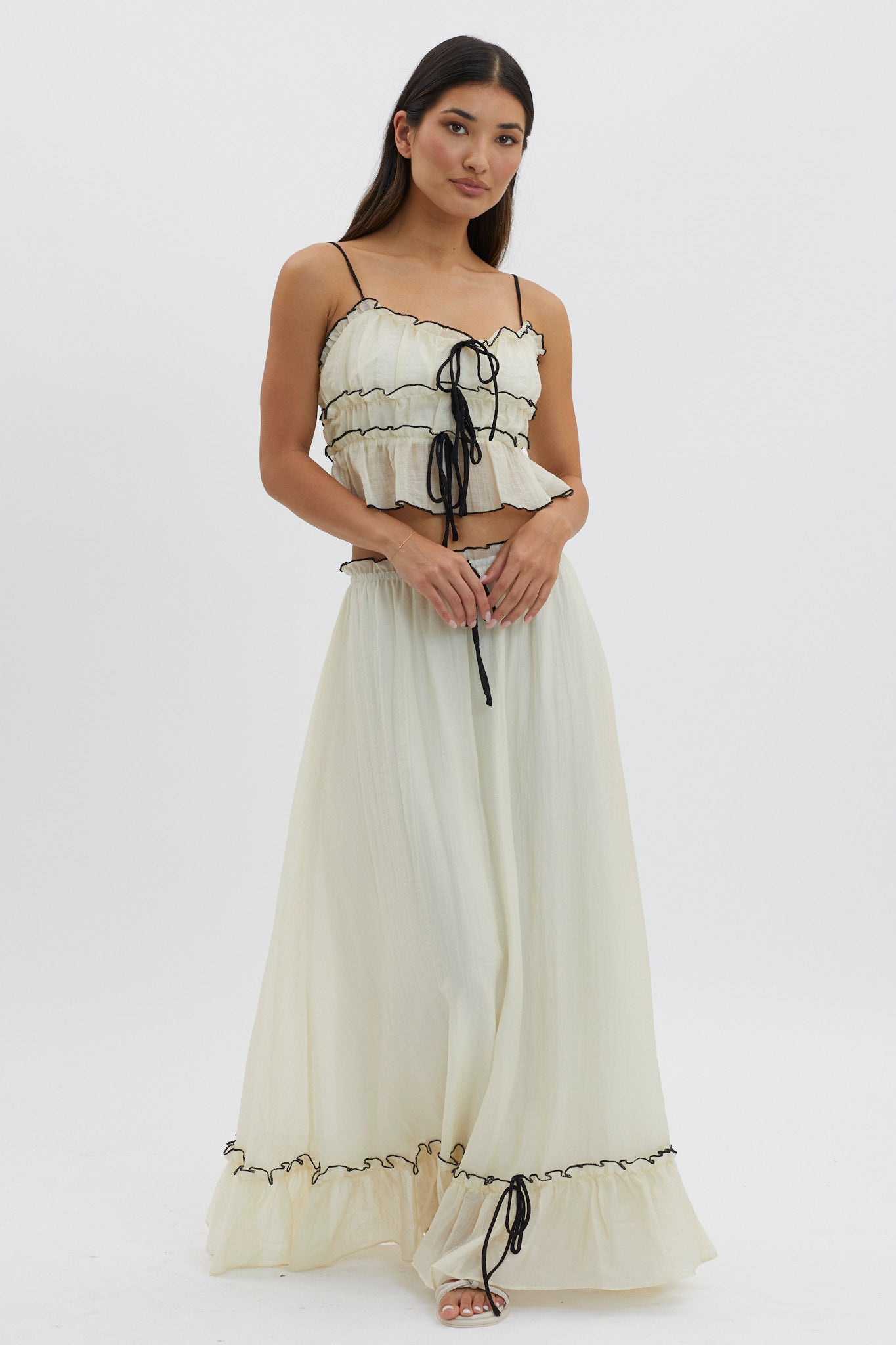 Maidens Tie Detail Overlock Top Cream-Maymioy