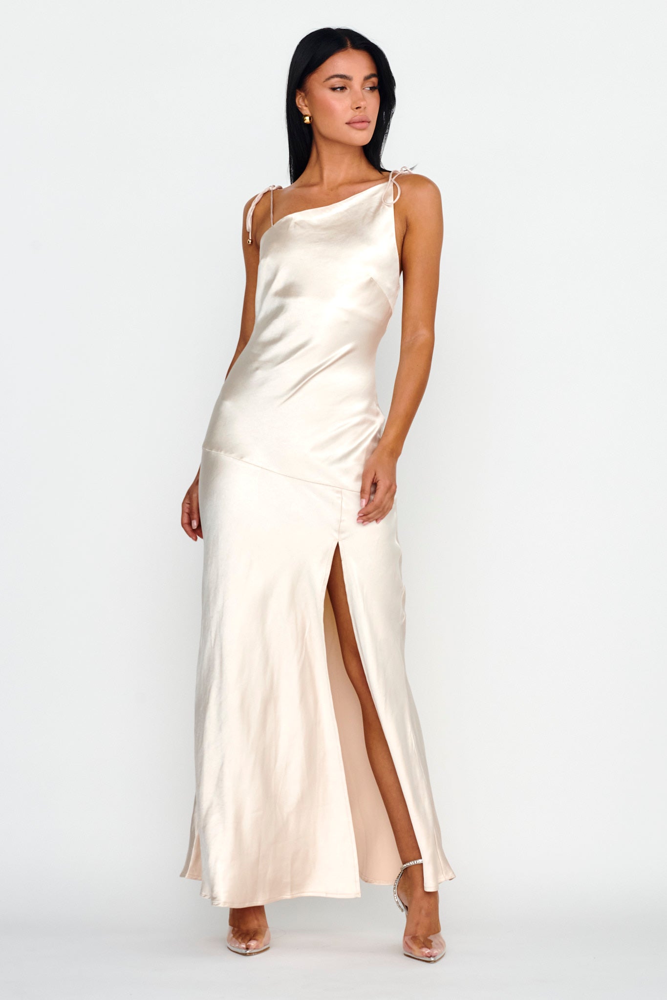 Heart's Desire String-Tie Shoulder Dress Champagne-Maymioy