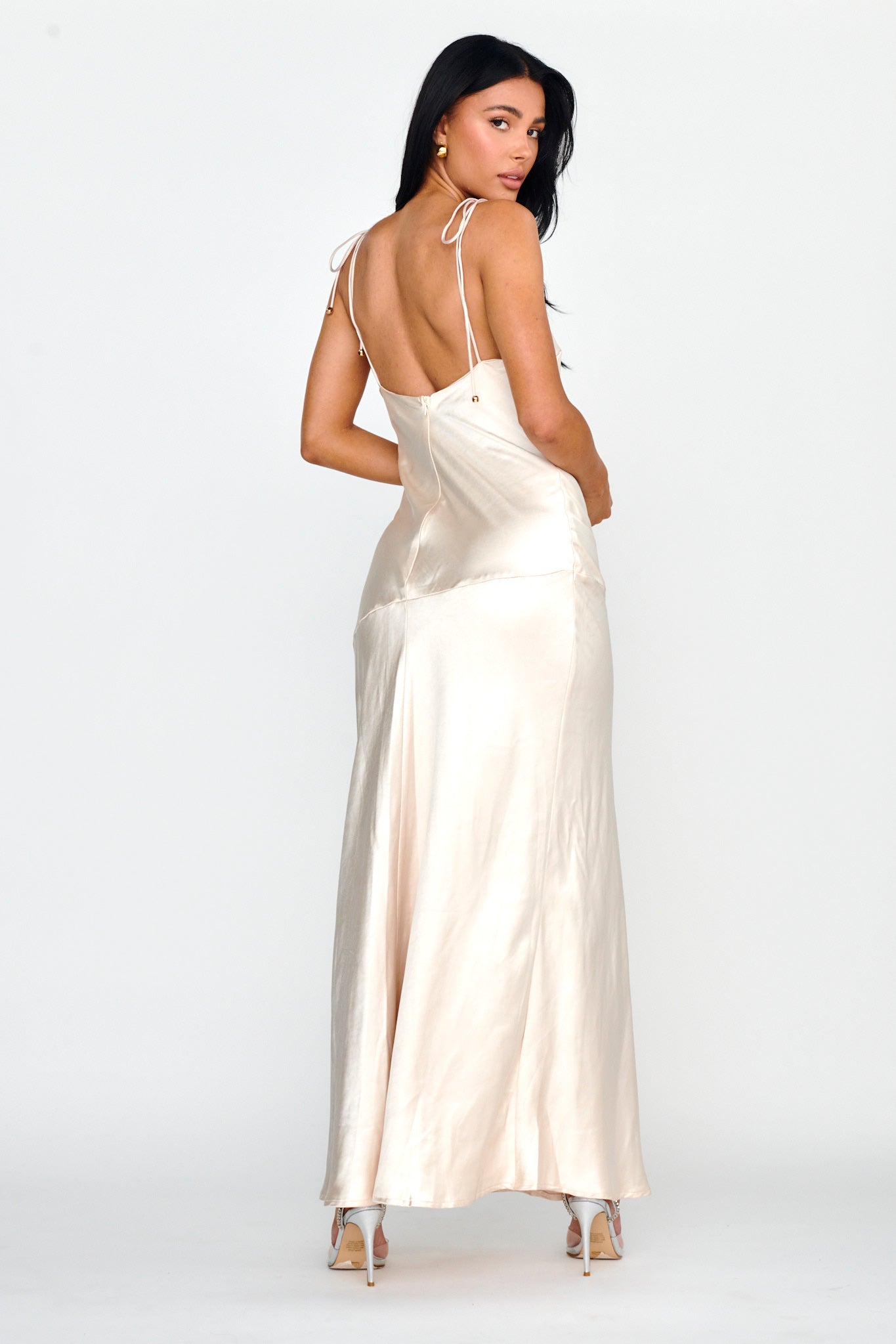 Heart's Desire String-Tie Shoulder Dress Champagne-Maymioy