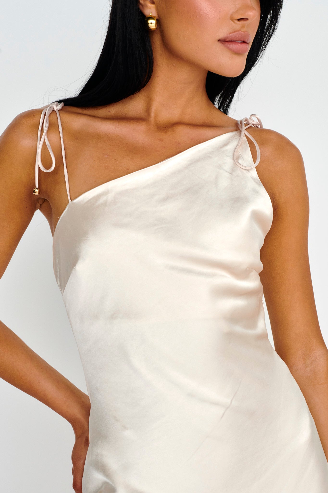 Heart's Desire String-Tie Shoulder Dress Champagne-Maymioy