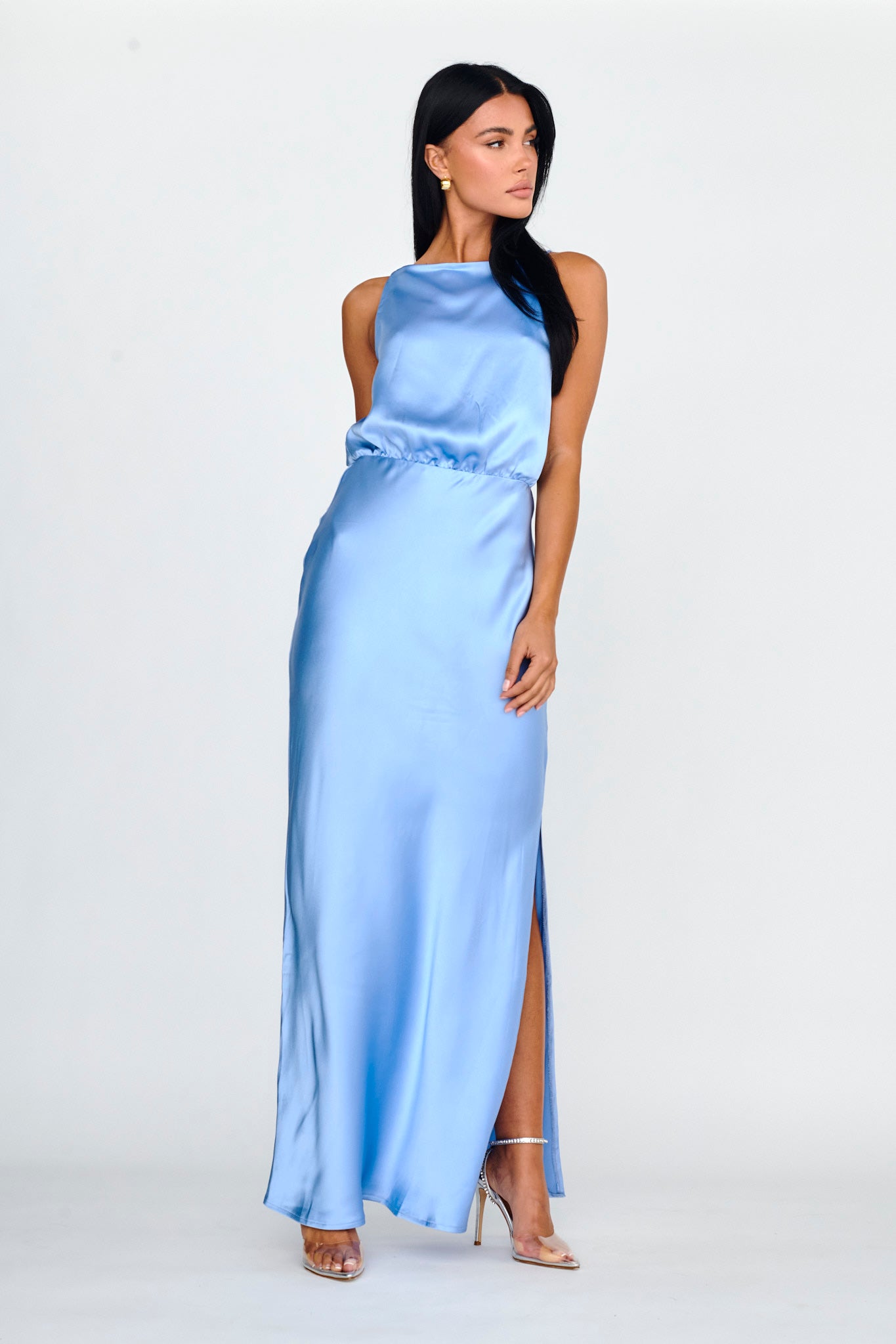Midnight Hour Side Split Midi Dress Ocean-Maymioy