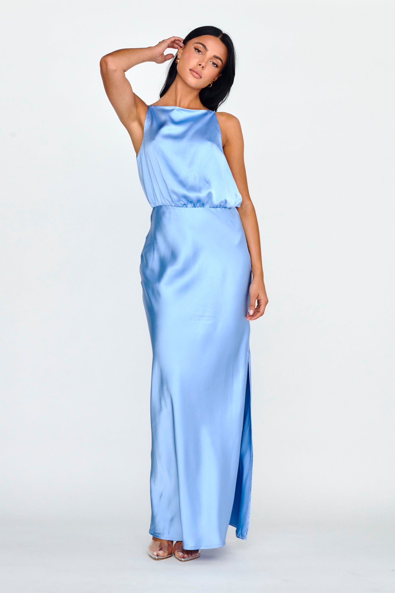 Midnight Hour Side Split Midi Dress Ocean-Maymioy
