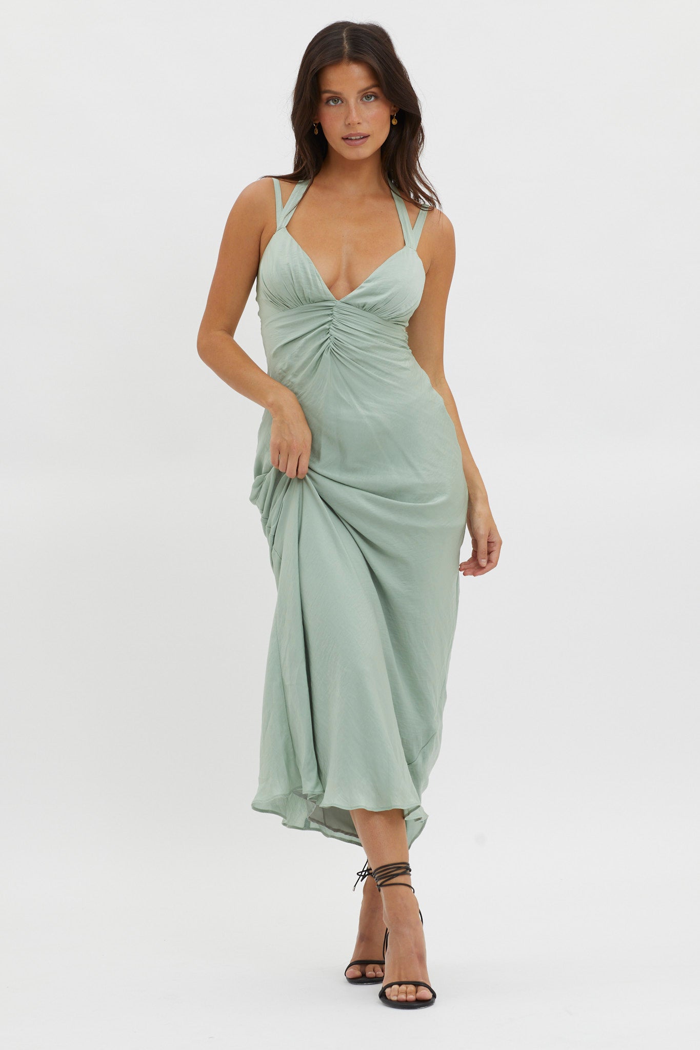 Stellar Twist Bodice Multi-Strap Dress Sage-Maymioy