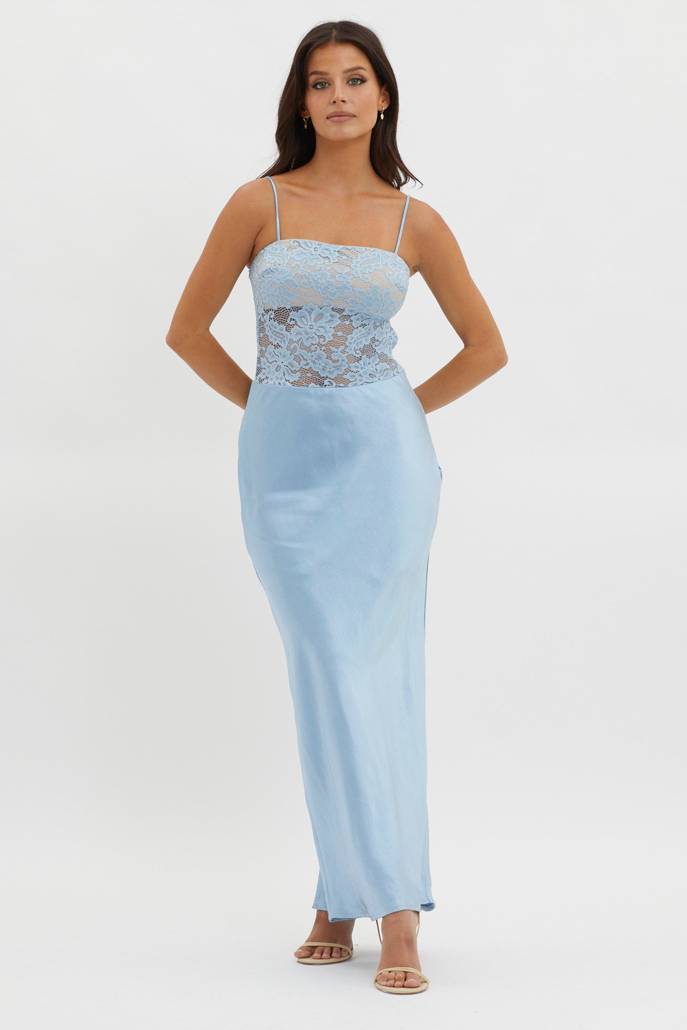 Moon Magic Floral Bodice Dress Blue-Maymioy