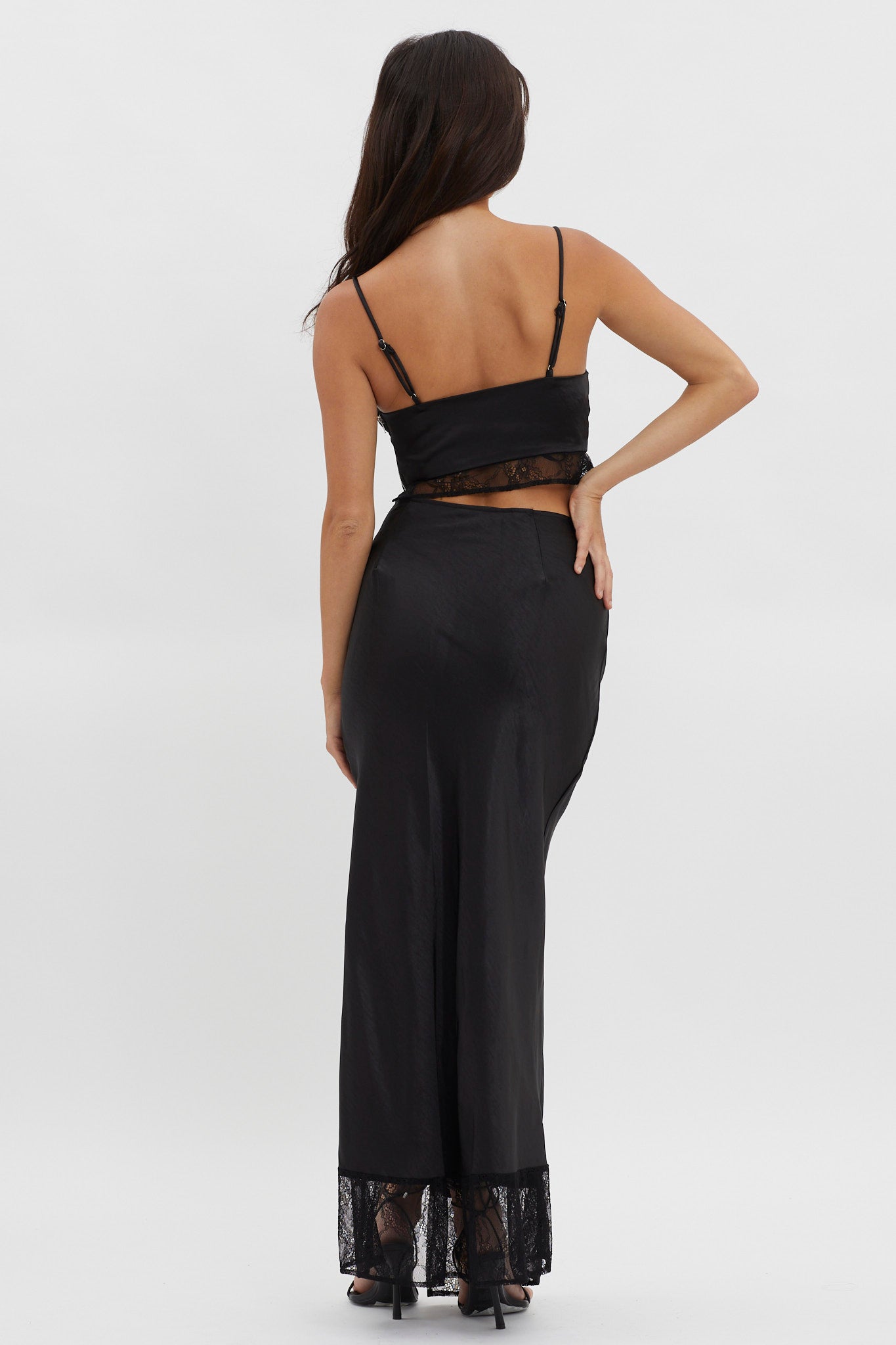 For The Moment Lace Trim Maxi Skirt Black-Maymioy