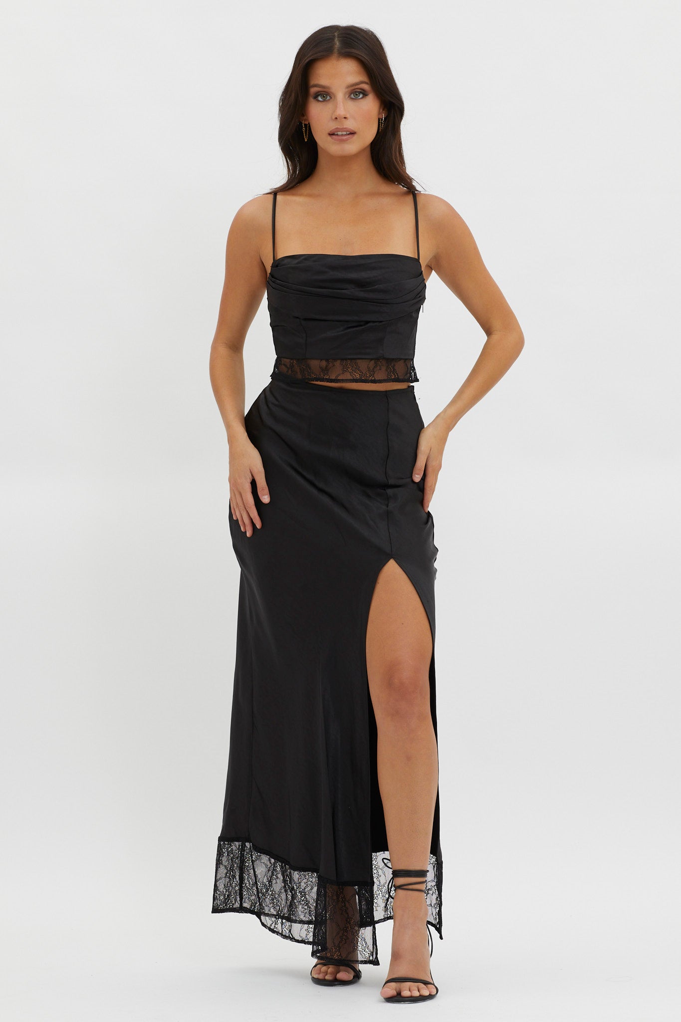 For The Moment Lace Trim Top Black-Maymioy