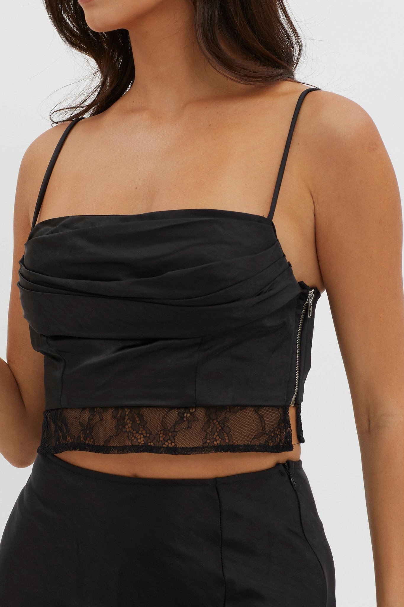 For The Moment Lace Trim Top Black-Maymioy
