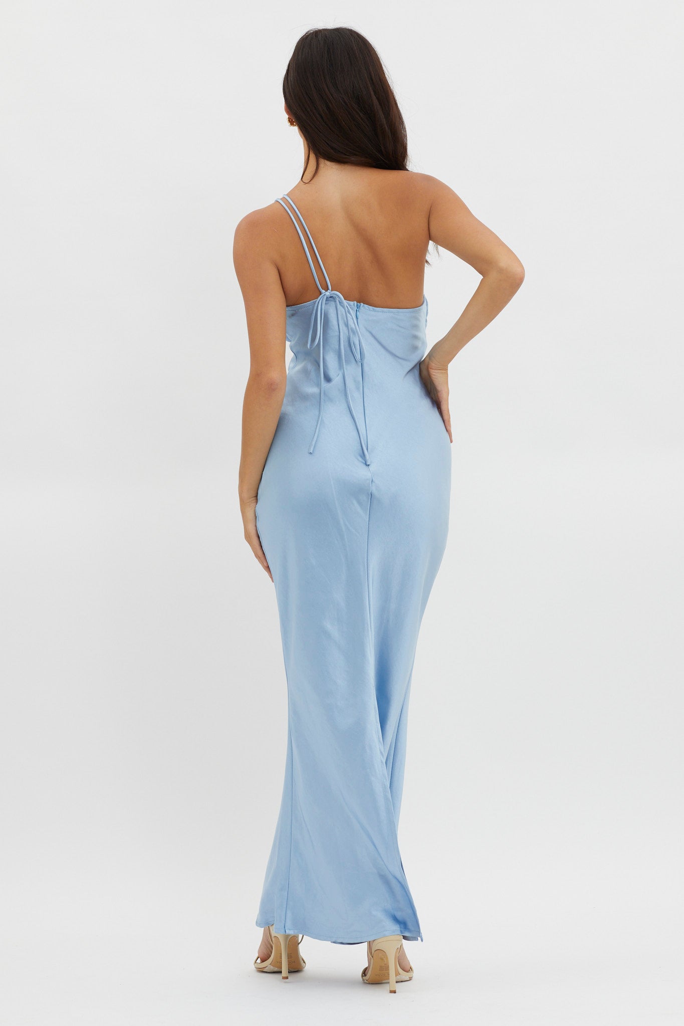 Think Of Me One-Shoulder Satin Dress Blue-Maymioy