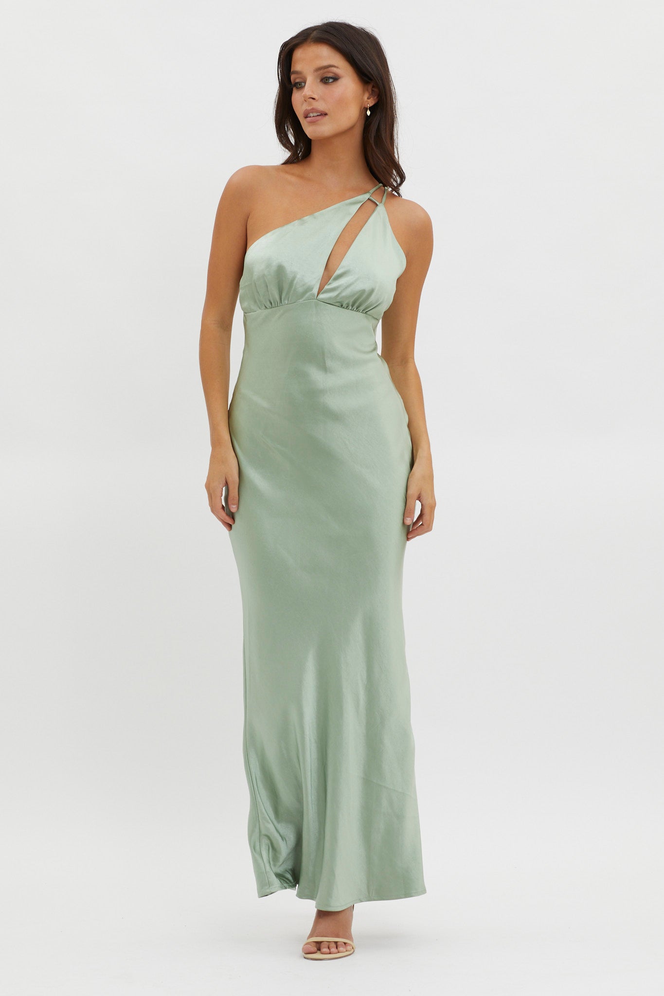 Think Of Me One-Shoulder Satin Dress Mint-Maymioy