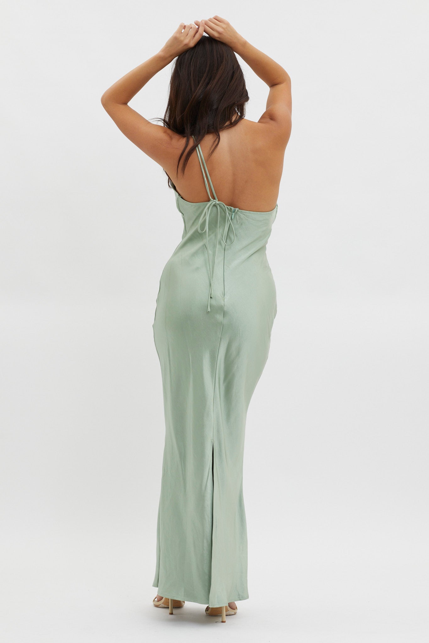 Think Of Me One-Shoulder Satin Dress Mint-Maymioy