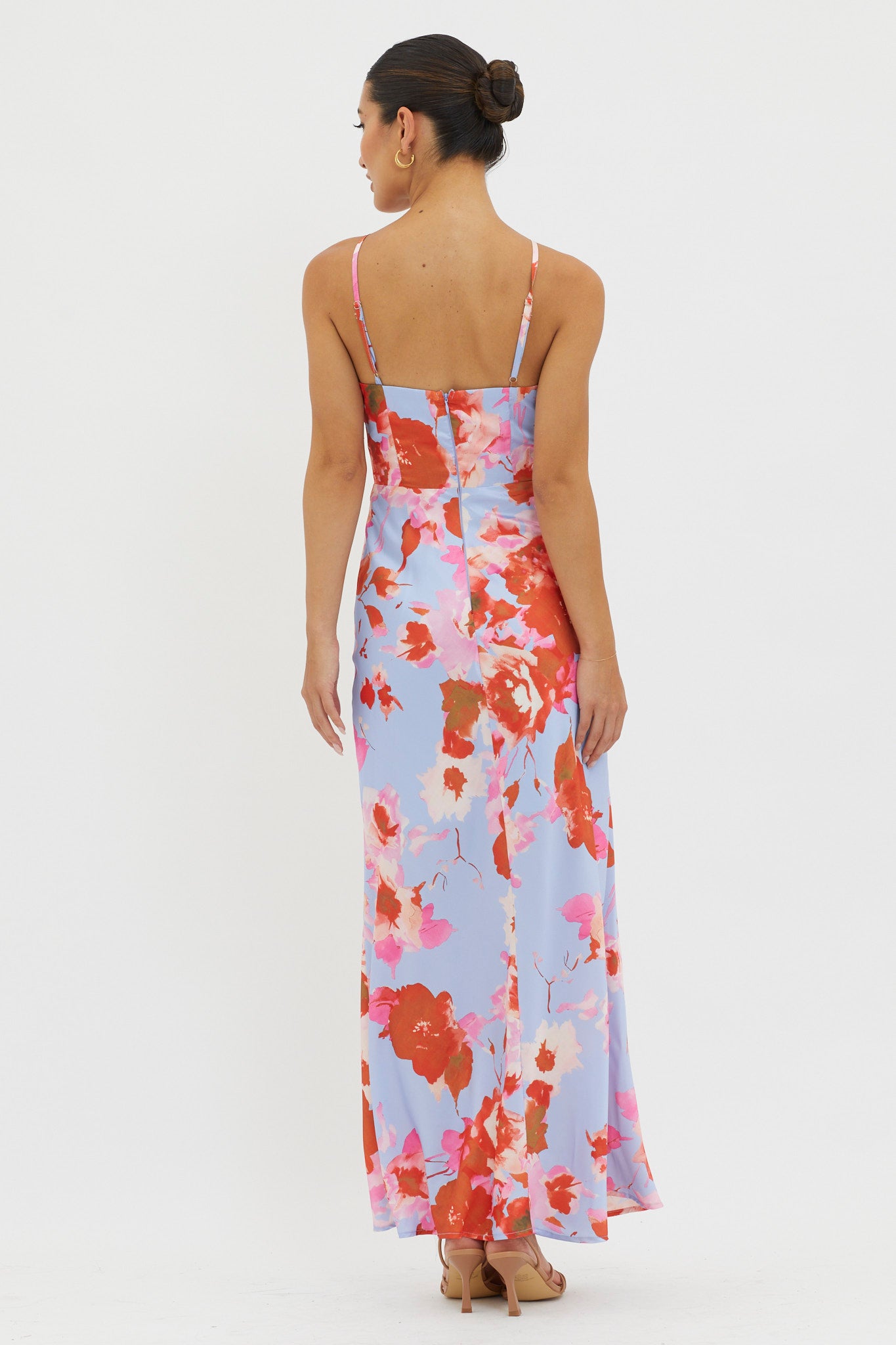 Carter Foldover Neckline Maxi Dress Blue Pink-Maymioy