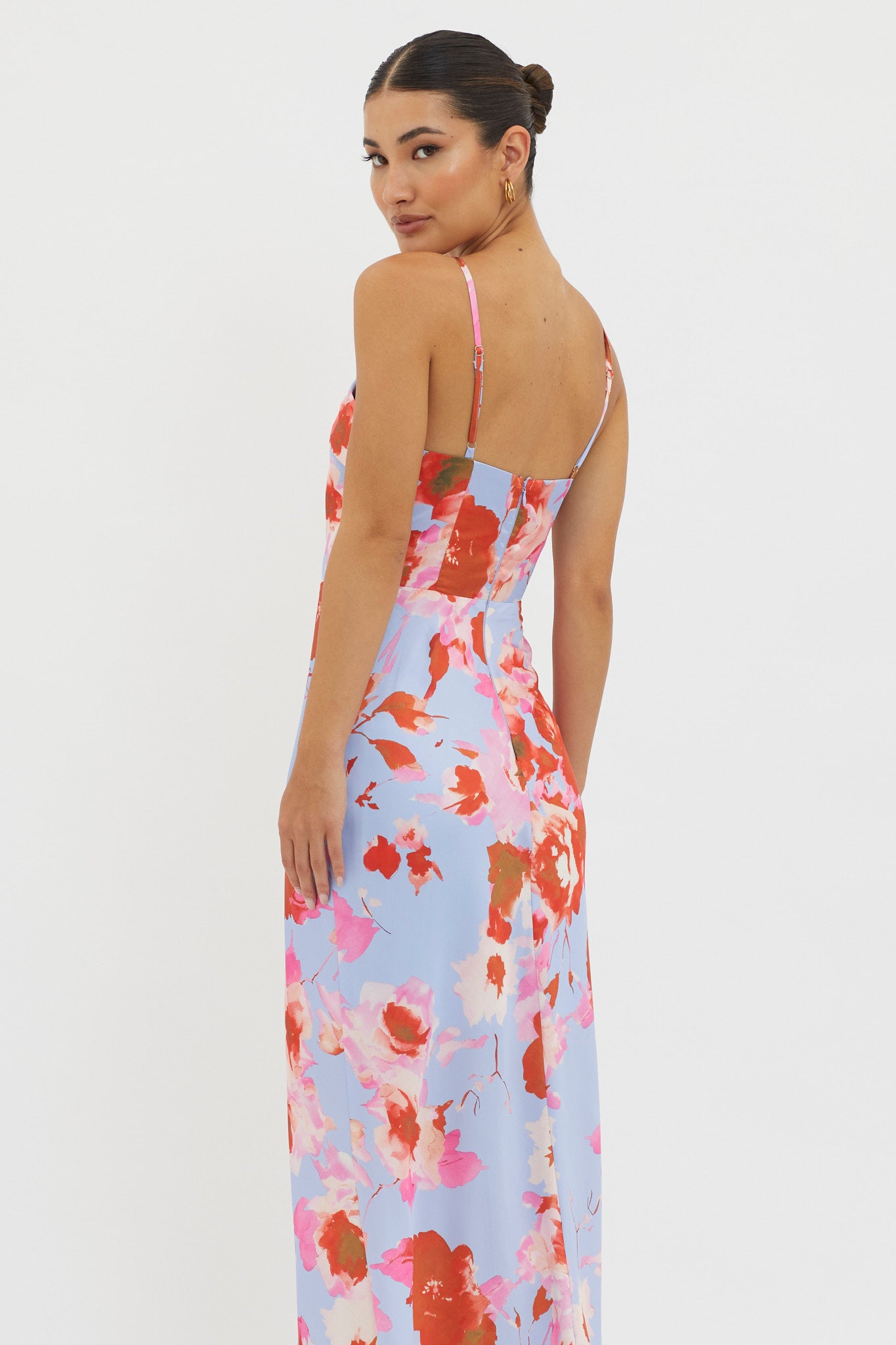 Carter Foldover Neckline Maxi Dress Blue Pink-Maymioy