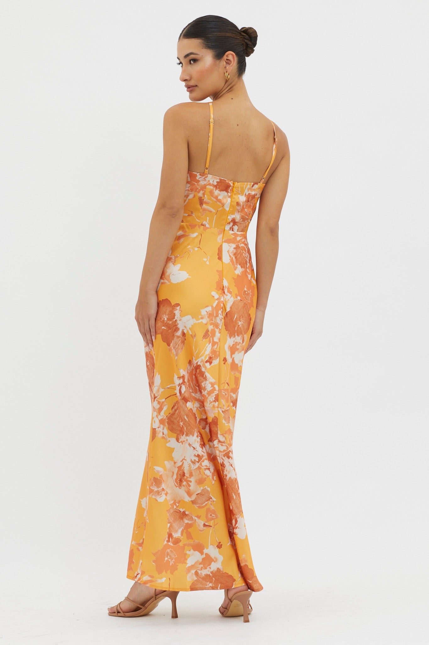 Carter Foldover Neckline Maxi Dress Orange Yellow-Maymioy