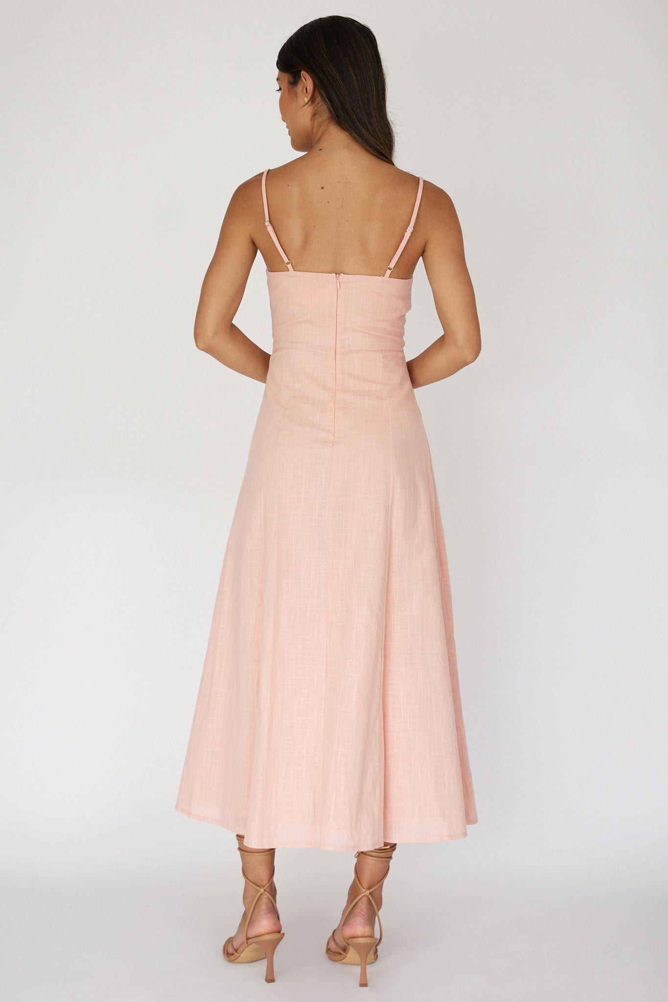 Vacay Pintuck Pleat Midi Dress Pink-Maymioy