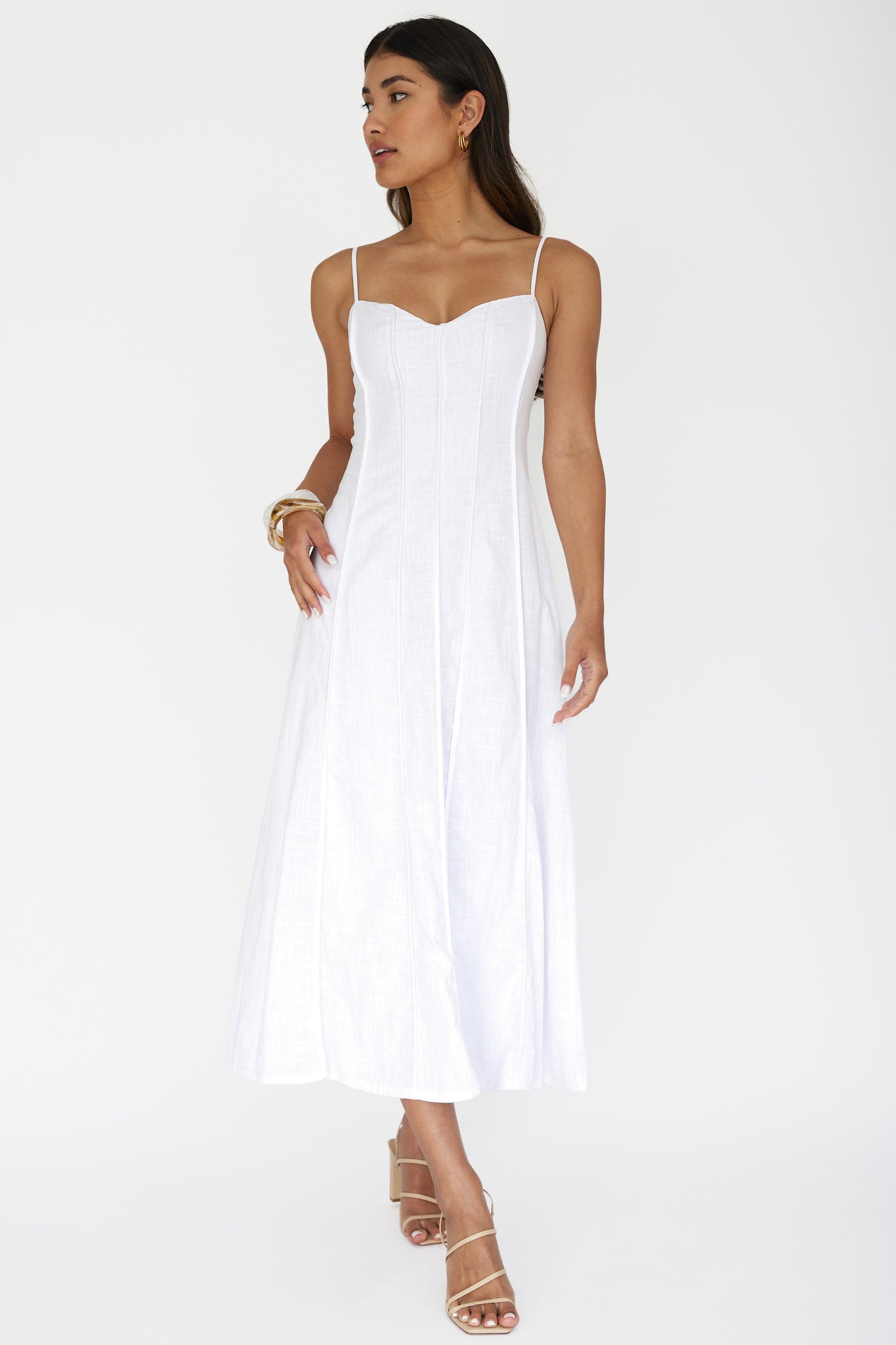 Vacay Pintuck Pleat Midi Dress White-Maymioy