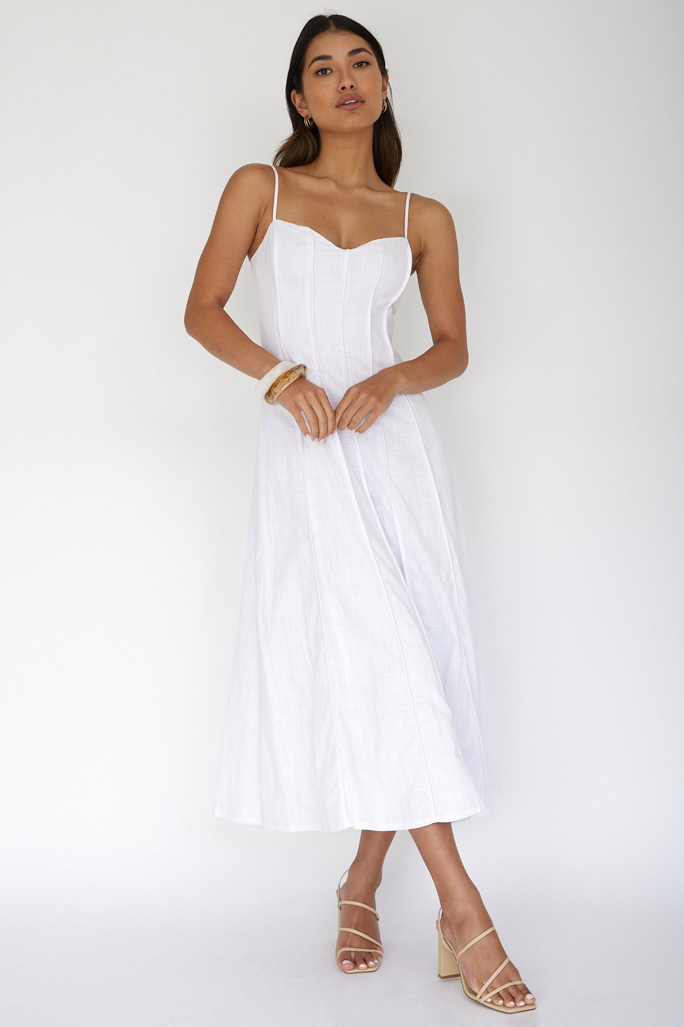 Vacay Pintuck Pleat Midi Dress White-Maymioy