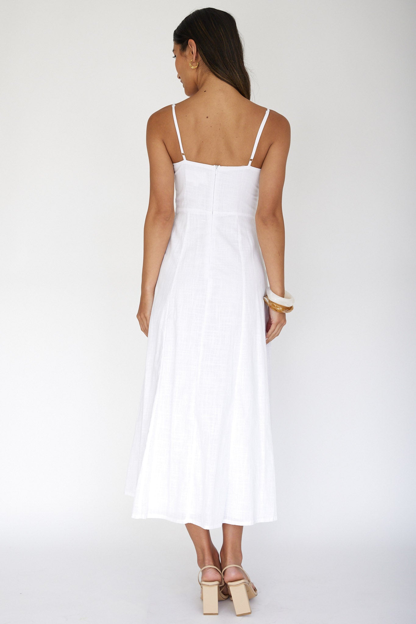 Vacay Pintuck Pleat Midi Dress White-Maymioy
