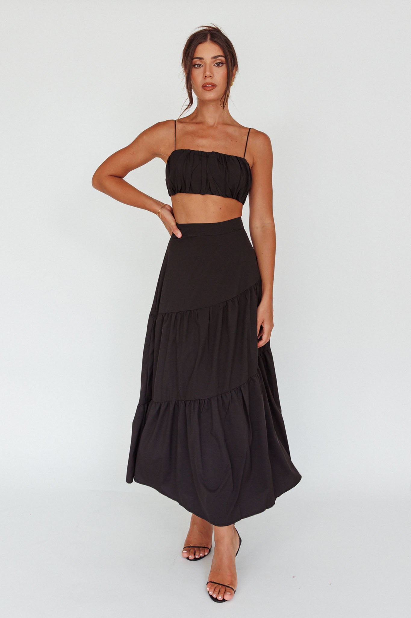 Bondi Waist Tie Maxi Skirt Black-Maymioy