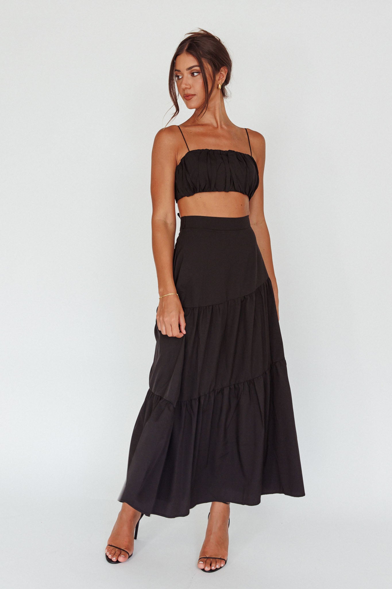 Bondi Waist Tie Maxi Skirt Black-Maymioy