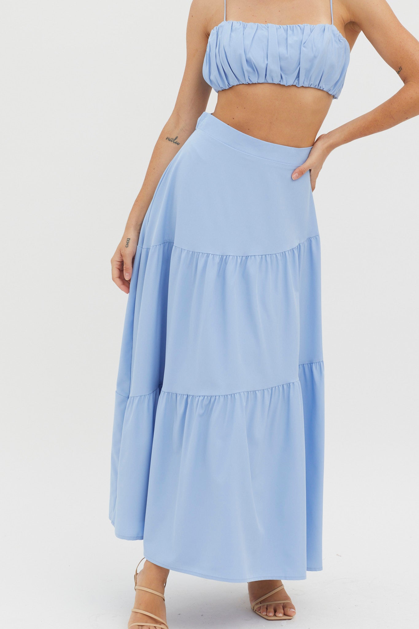 Bondi Waist Tie Maxi Skirt Blue-Maymioy