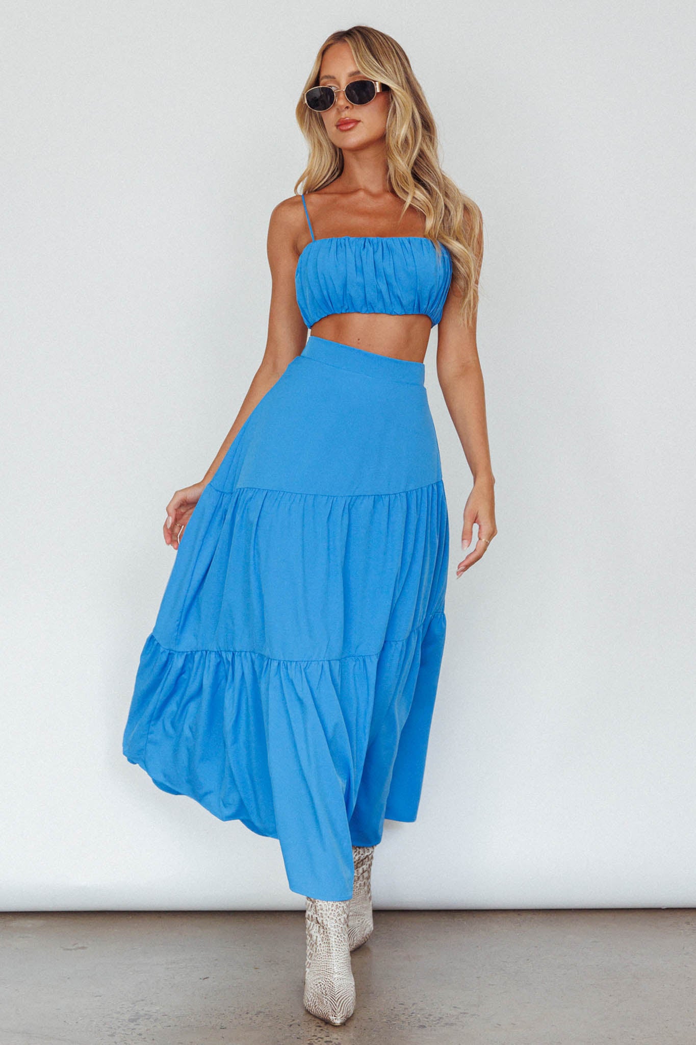 Bondi Waist Tie Maxi Skirt Sapphire-Maymioy