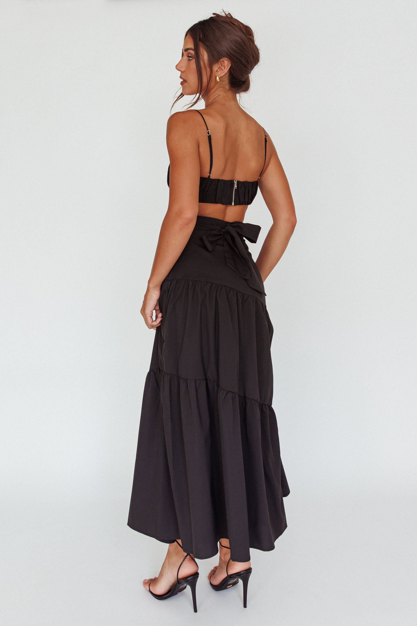 Bondi Waist Tie Maxi Skirt Black-Maymioy