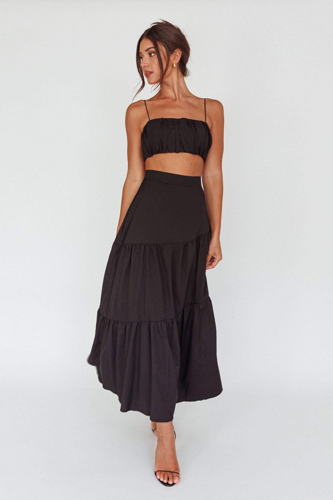 Bondi Waist Tie Maxi Skirt Black-Maymioy
