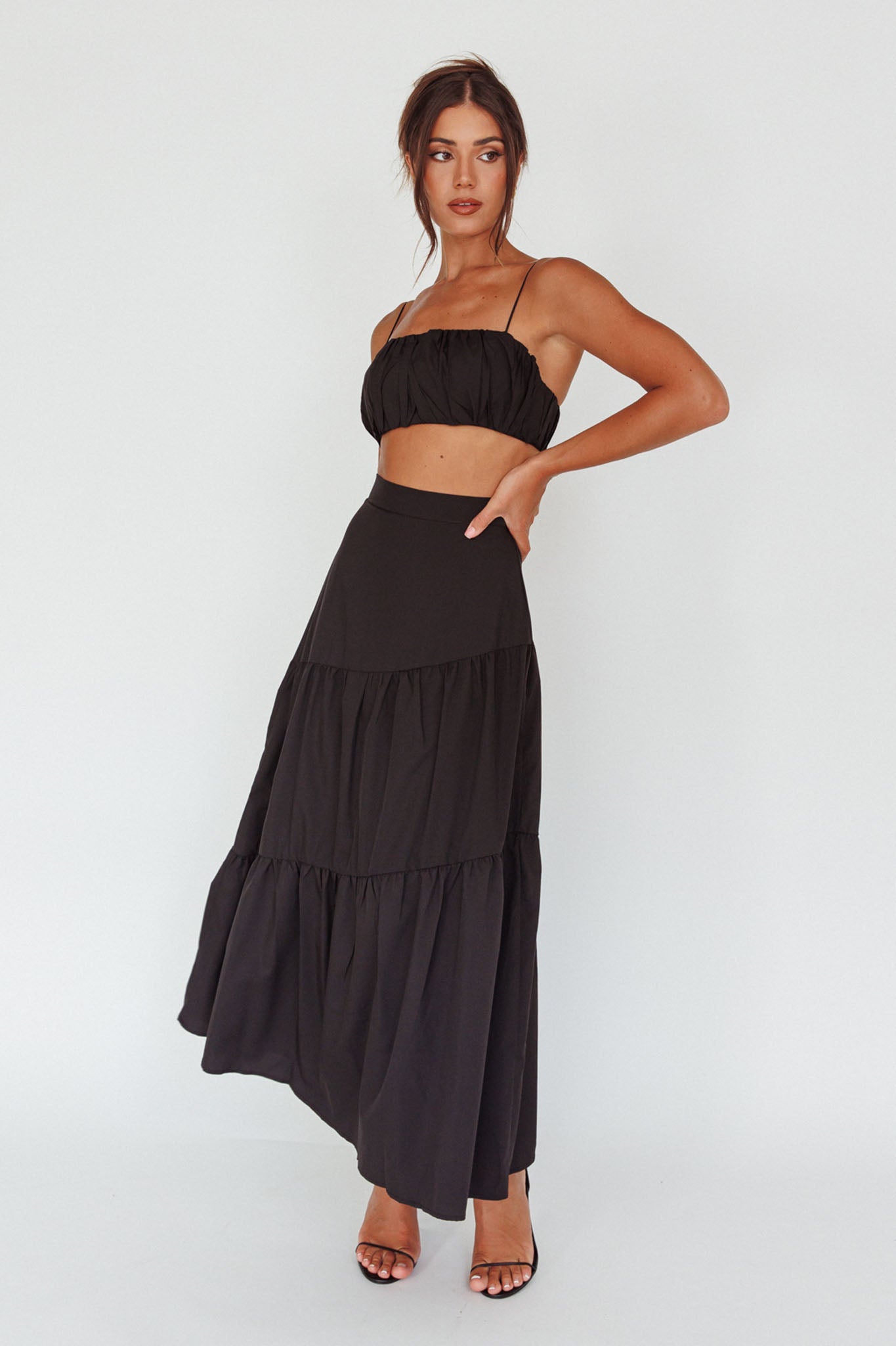 Bondi Waist Tie Maxi Skirt Black-Maymioy