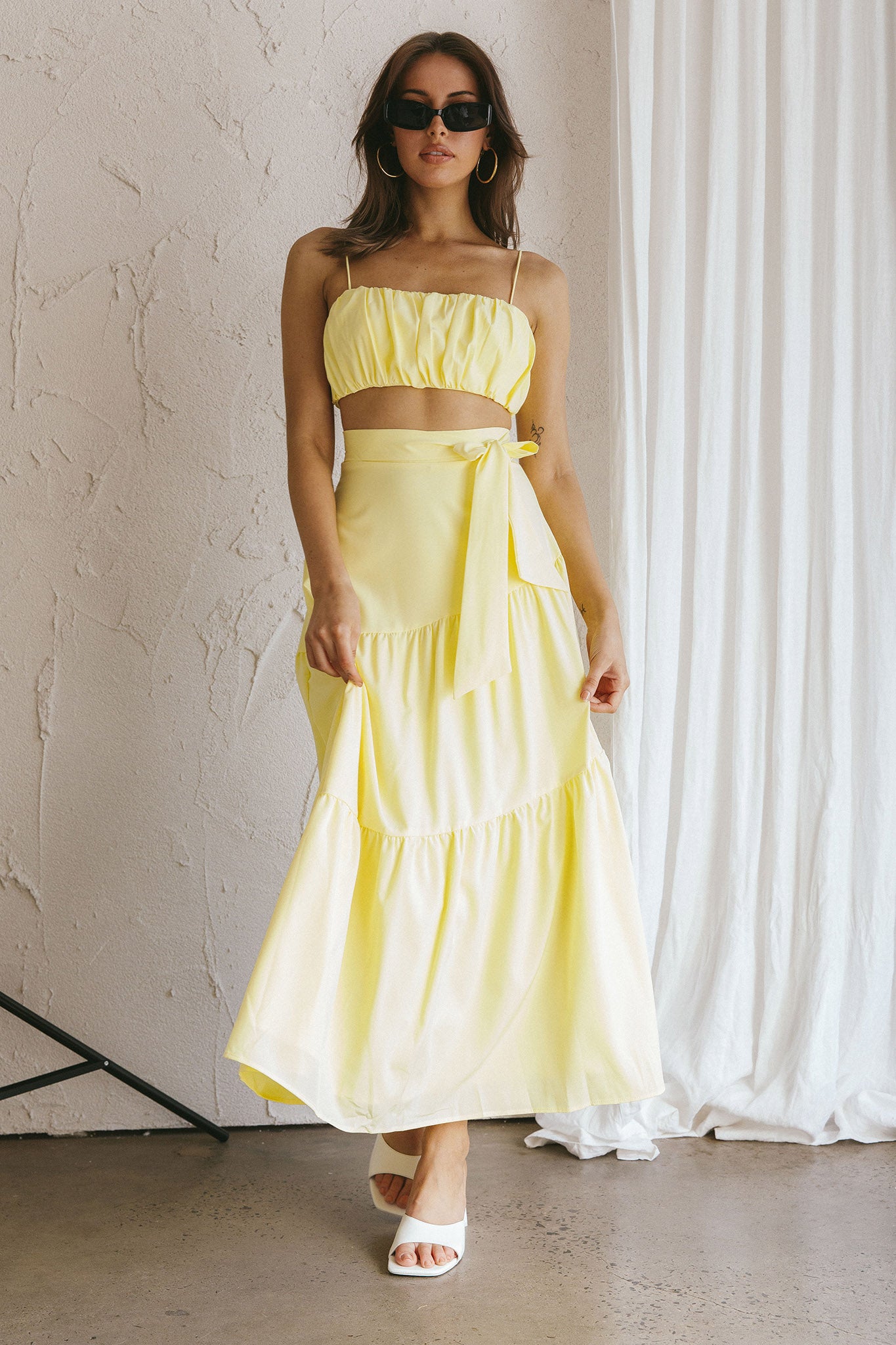 Bondi Waist Tie Maxi Skirt Lemon-Maymioy