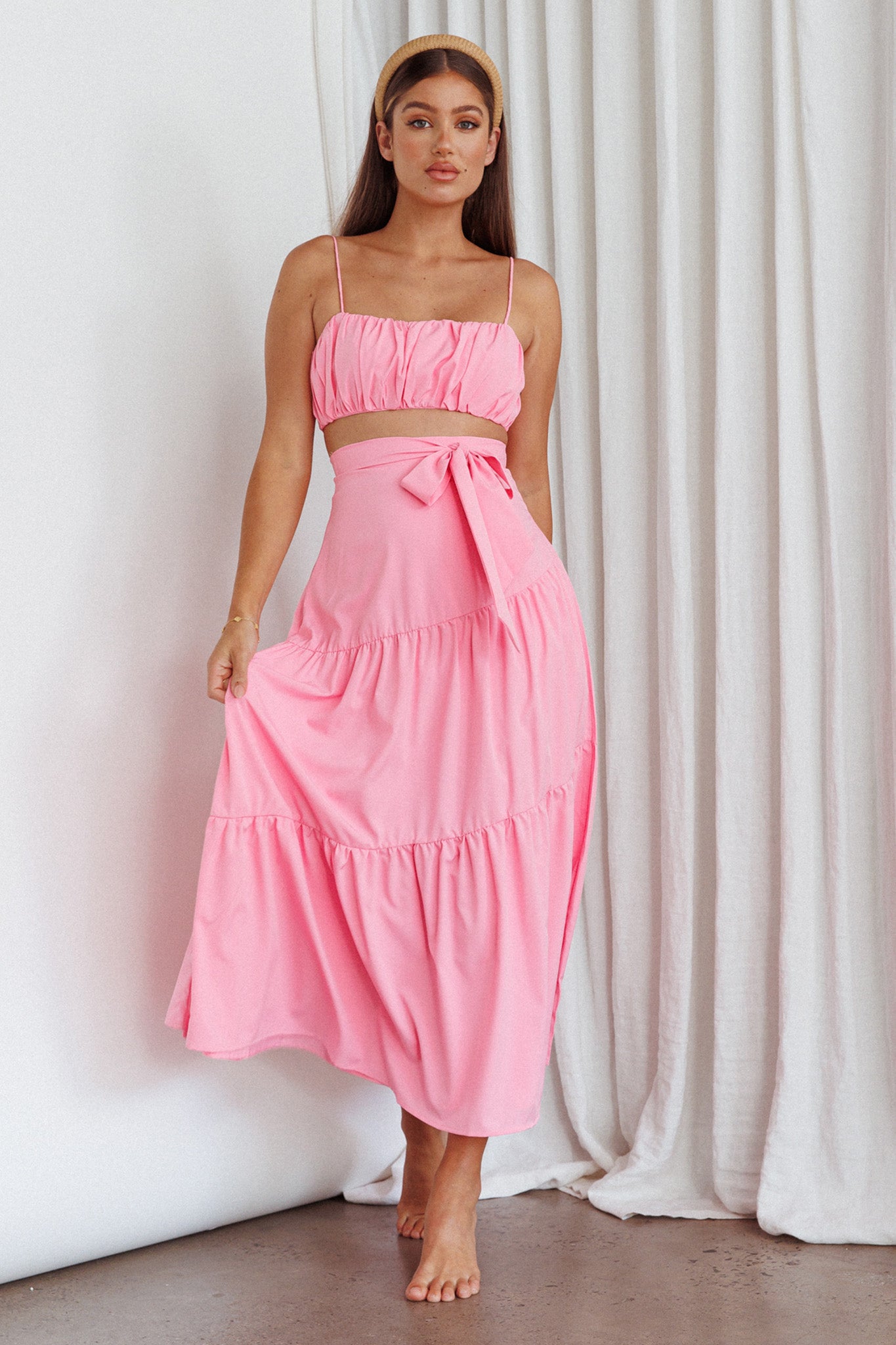 Bondi Waist Tie Maxi Skirt Pink-Maymioy