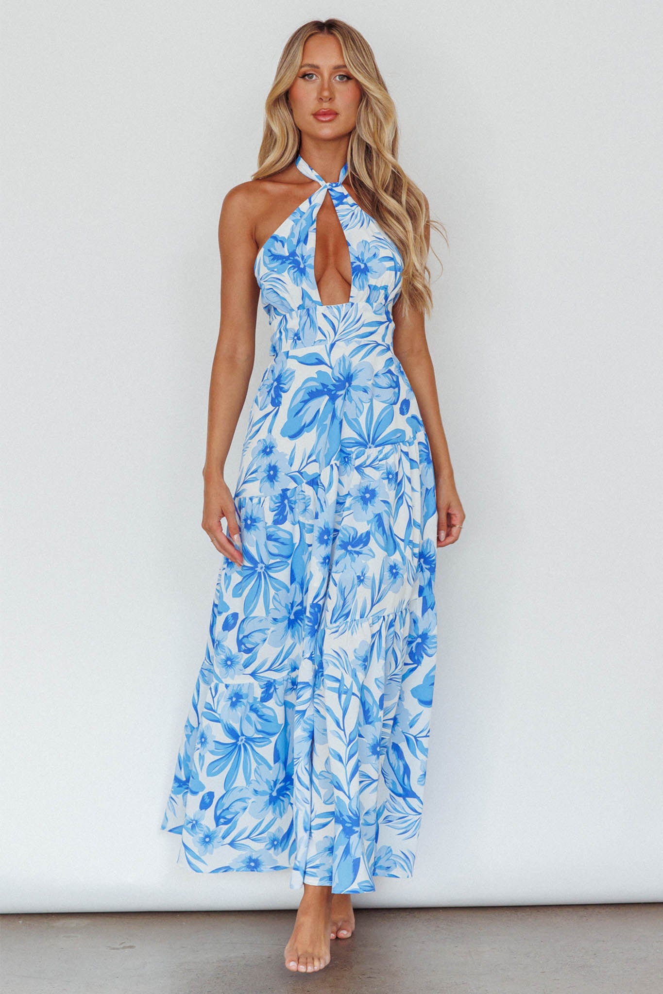 Bondi Keyhole Bust Maxi Dress Floral Blue-Maymioy