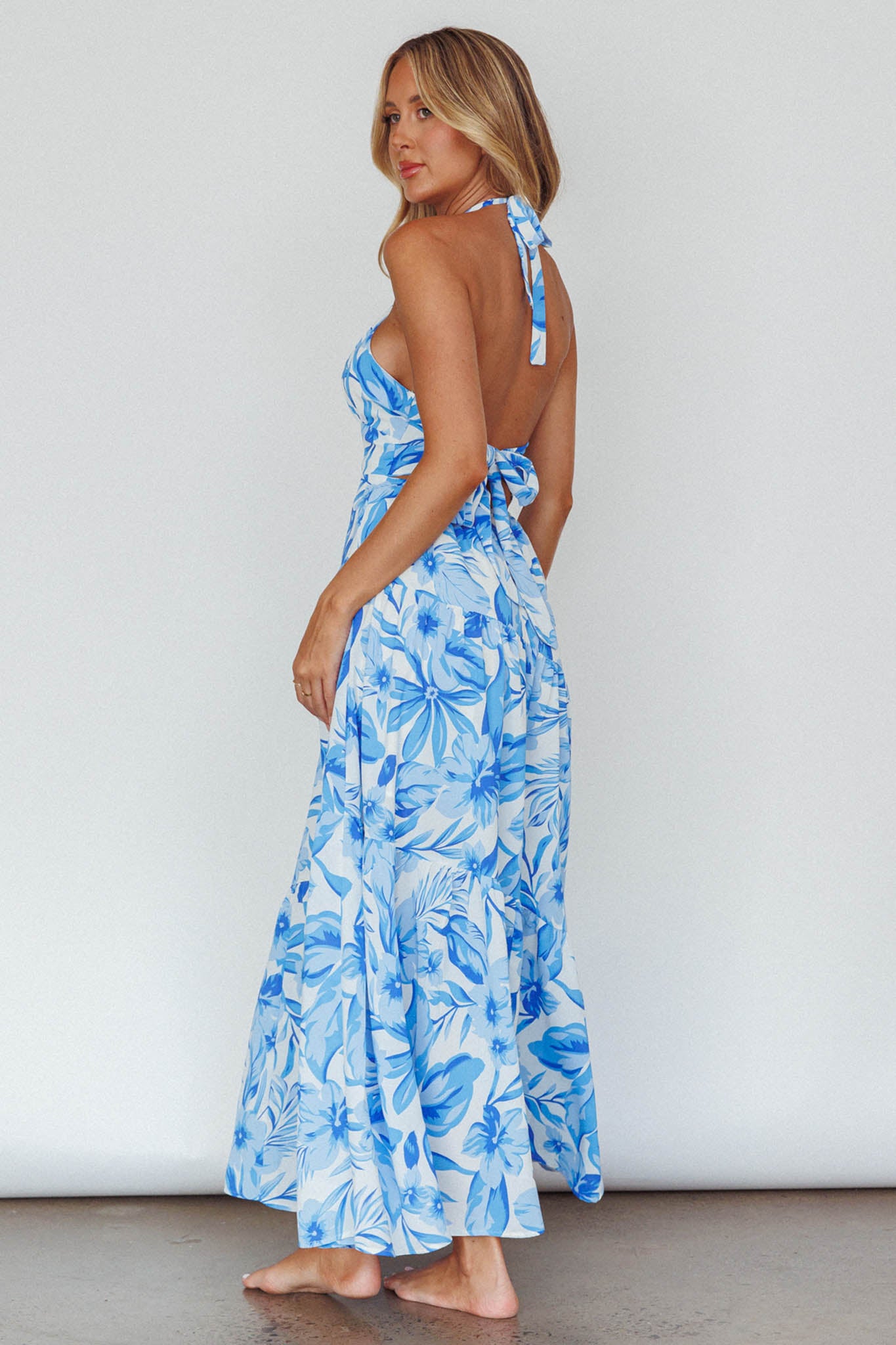 Bondi Keyhole Bust Maxi Dress Floral Blue-Maymioy