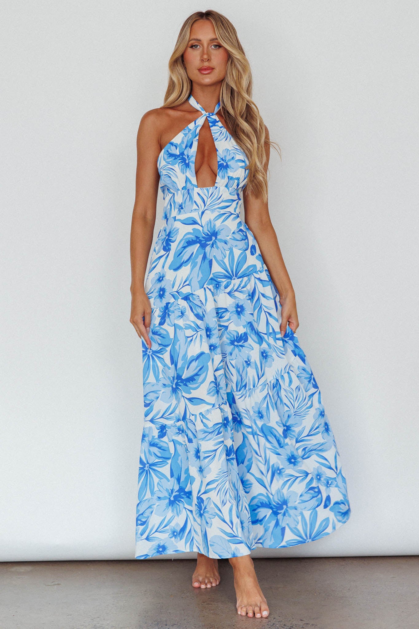 Bondi Keyhole Bust Maxi Dress Floral Blue-Maymioy