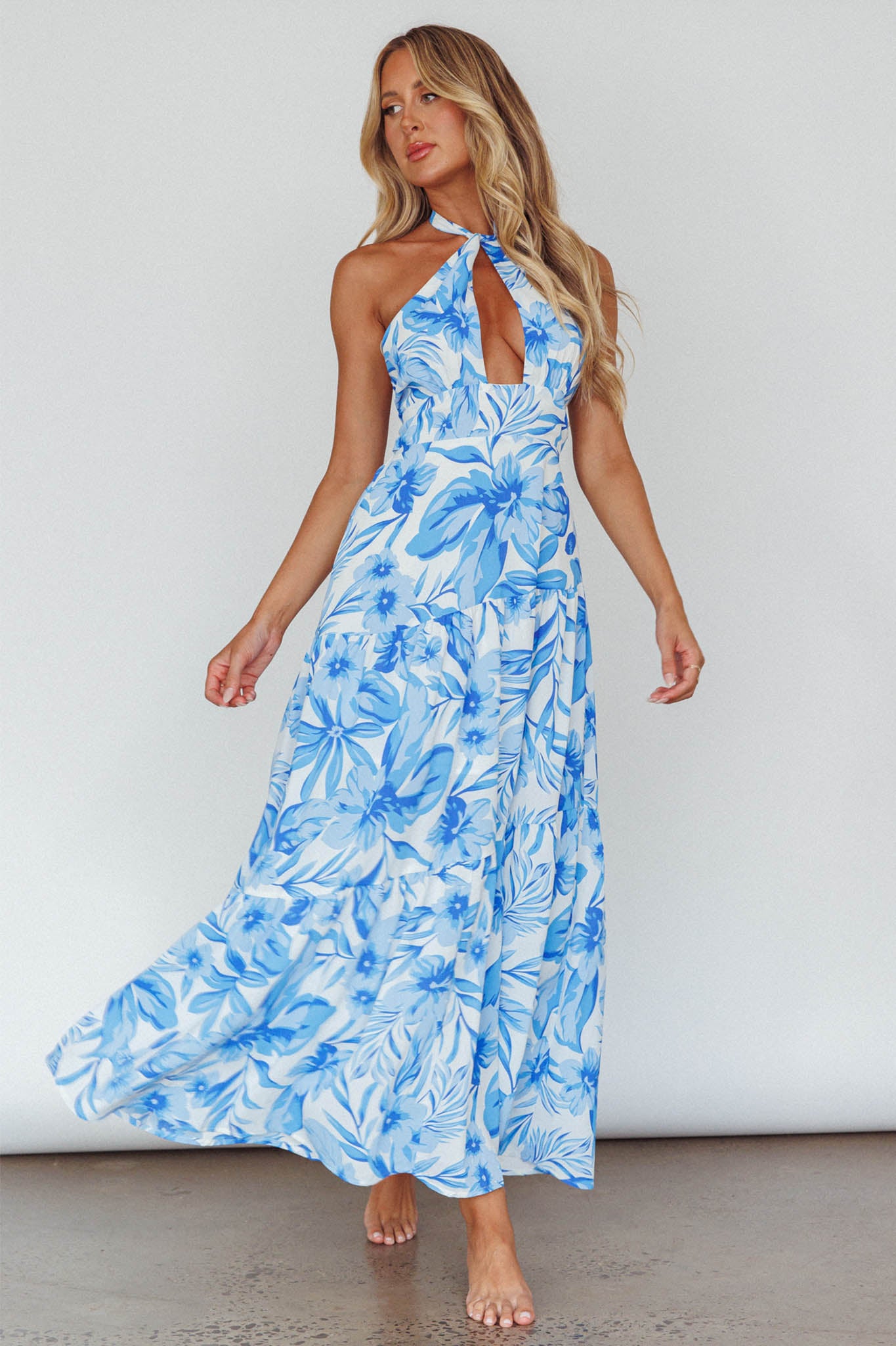 Bondi Keyhole Bust Maxi Dress Floral Blue-Maymioy