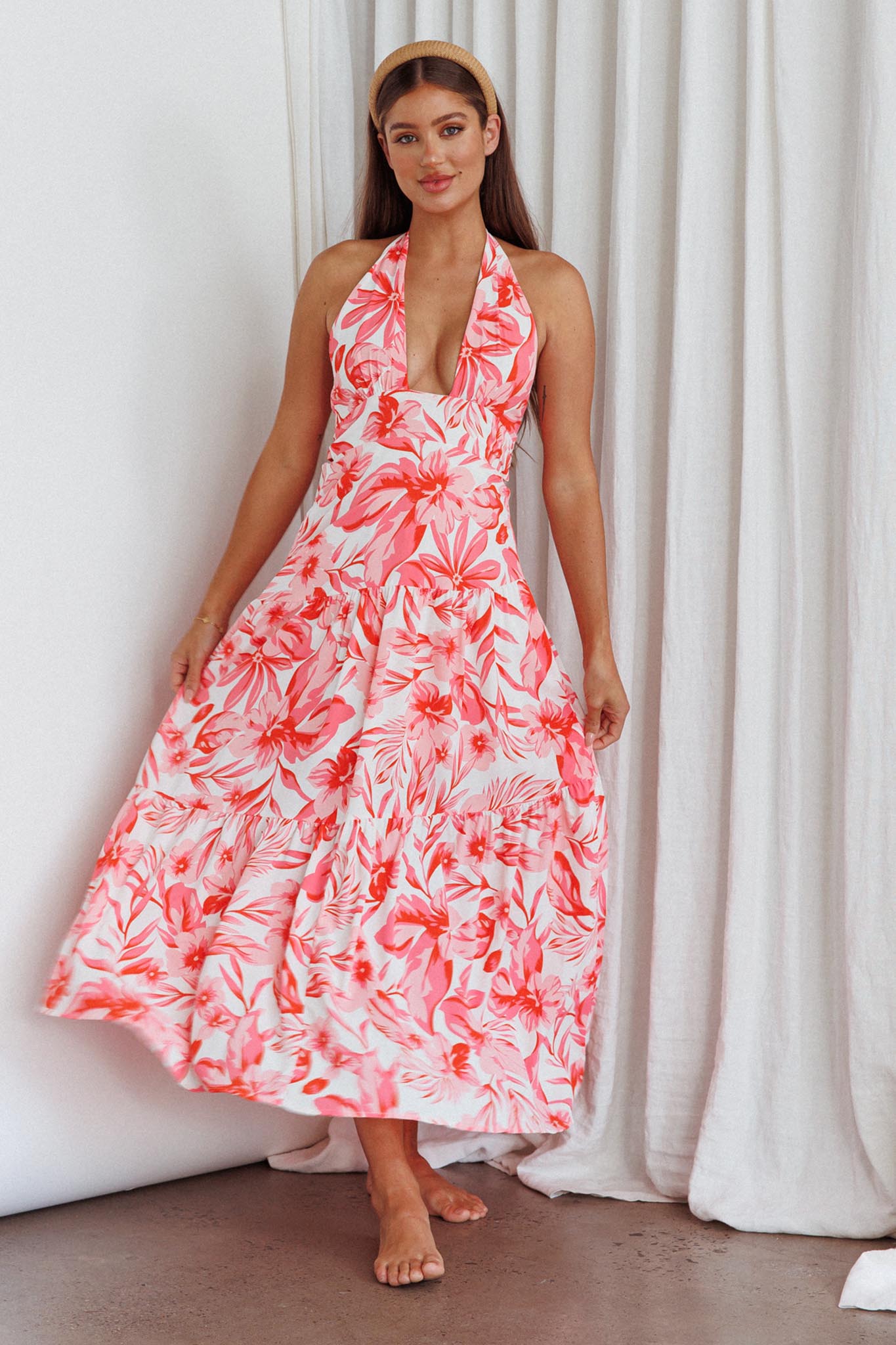 Bondi Keyhole Bust Maxi Dress Floral Pink-Maymioy