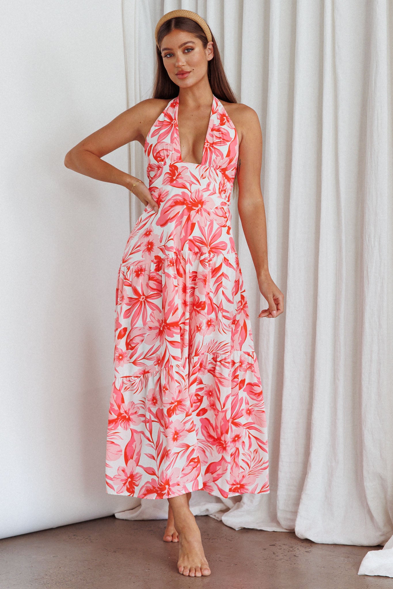 Bondi Keyhole Bust Maxi Dress Floral Pink-Maymioy