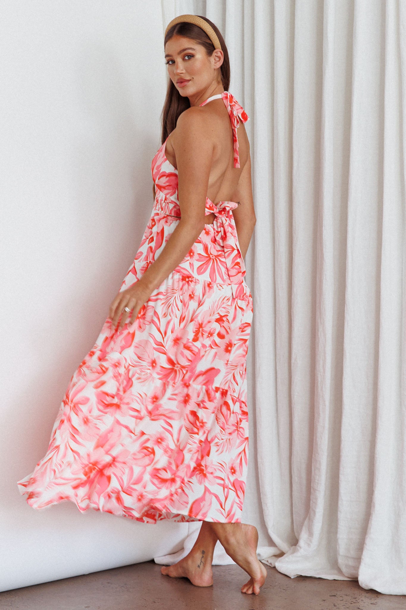 Bondi Keyhole Bust Maxi Dress Floral Pink-Maymioy
