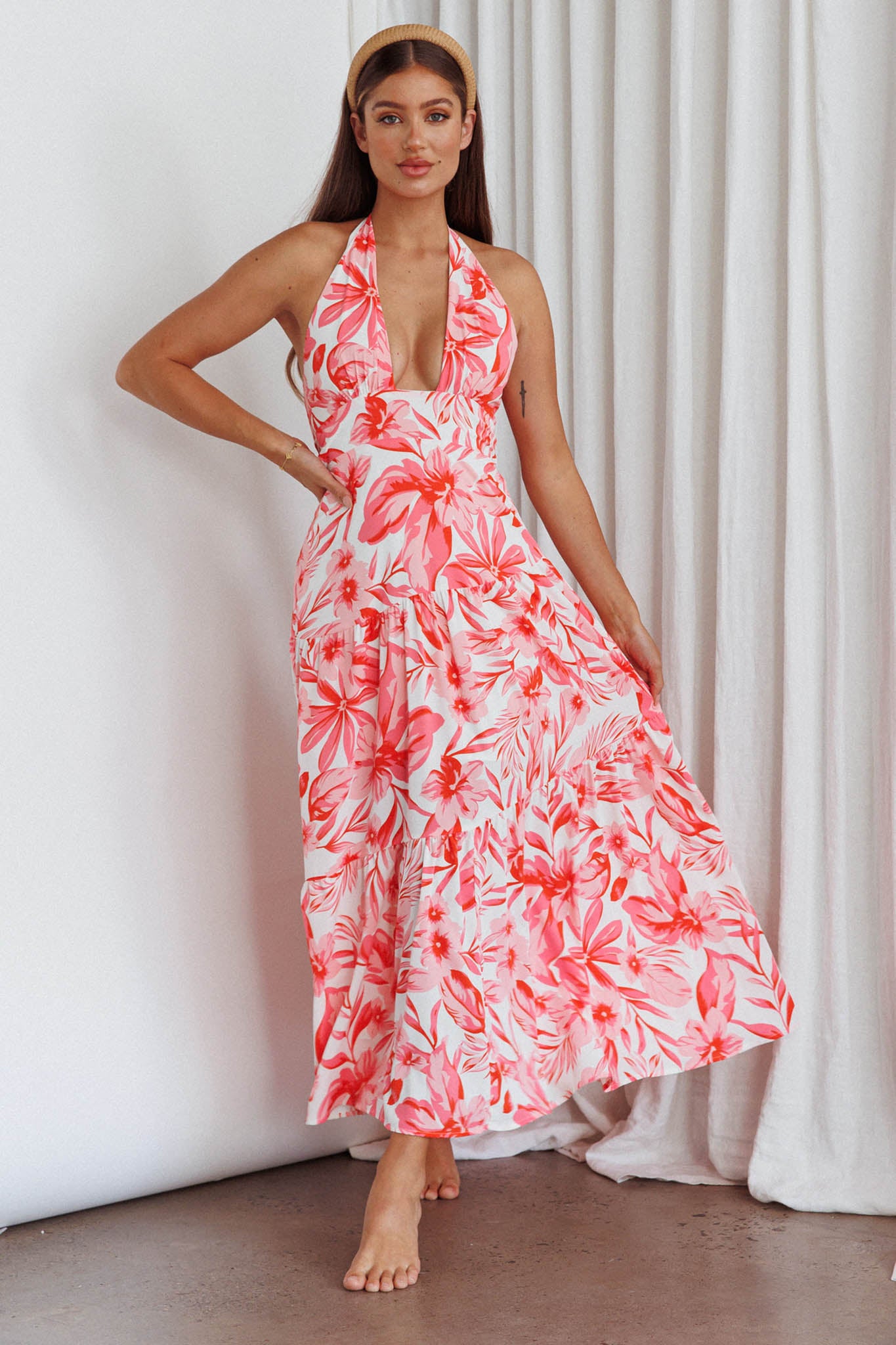 Bondi Keyhole Bust Maxi Dress Floral Pink-Maymioy