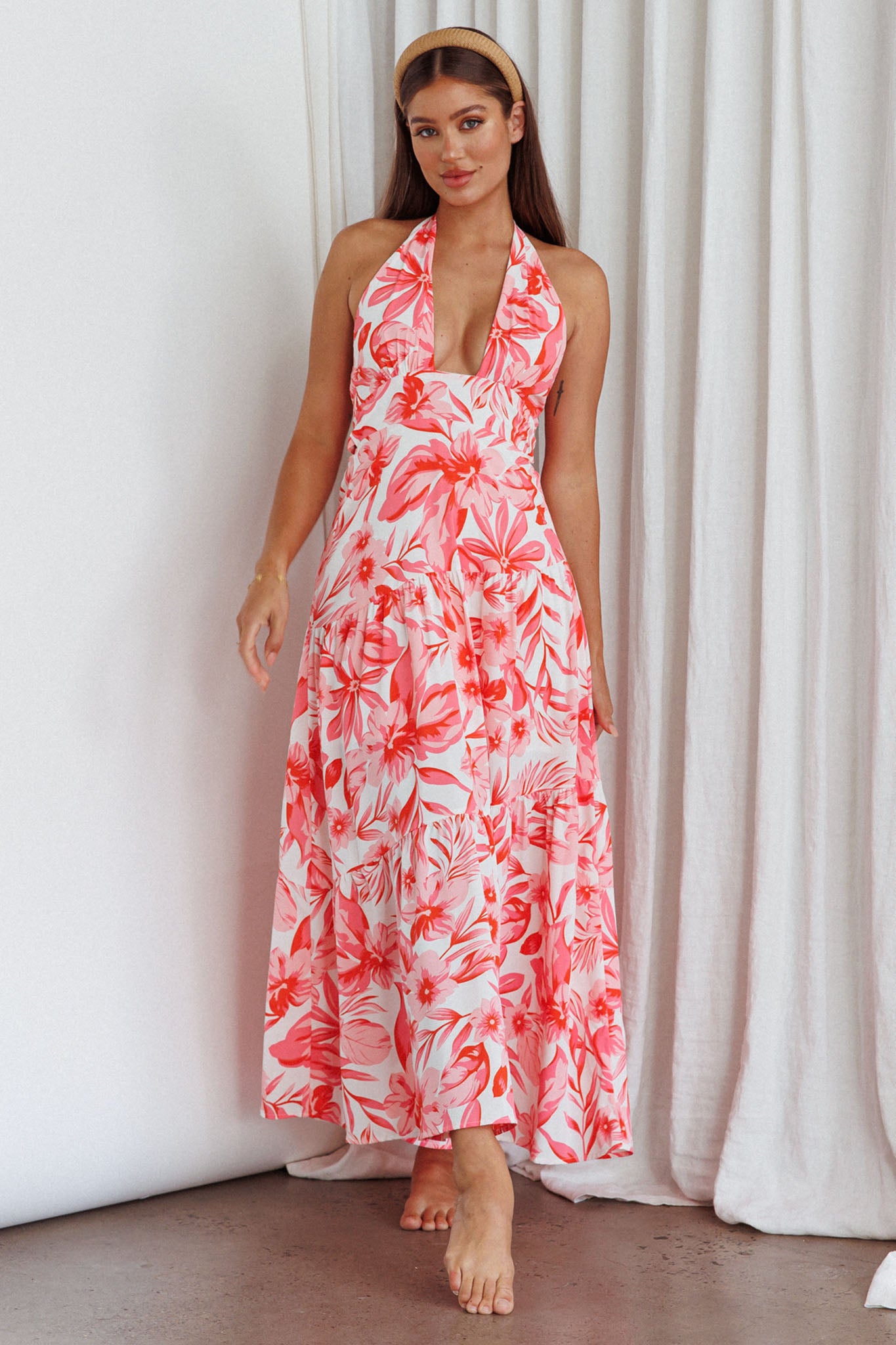 Bondi Keyhole Bust Maxi Dress Floral Pink-Maymioy