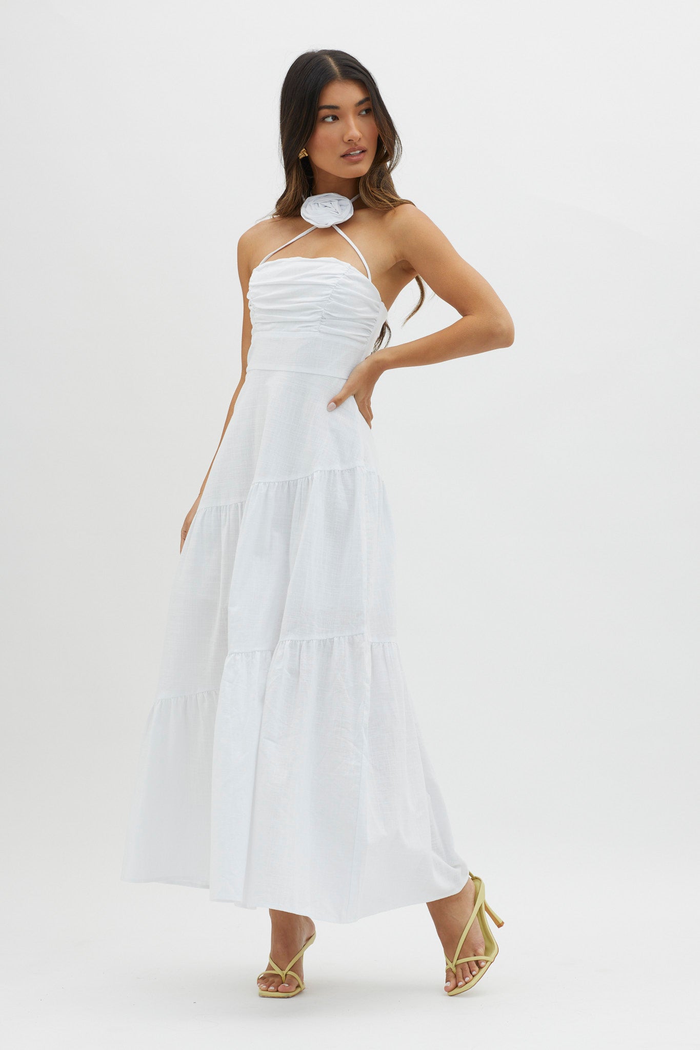 Bondi Rose Decoration Maxi Dress White-Maymioy