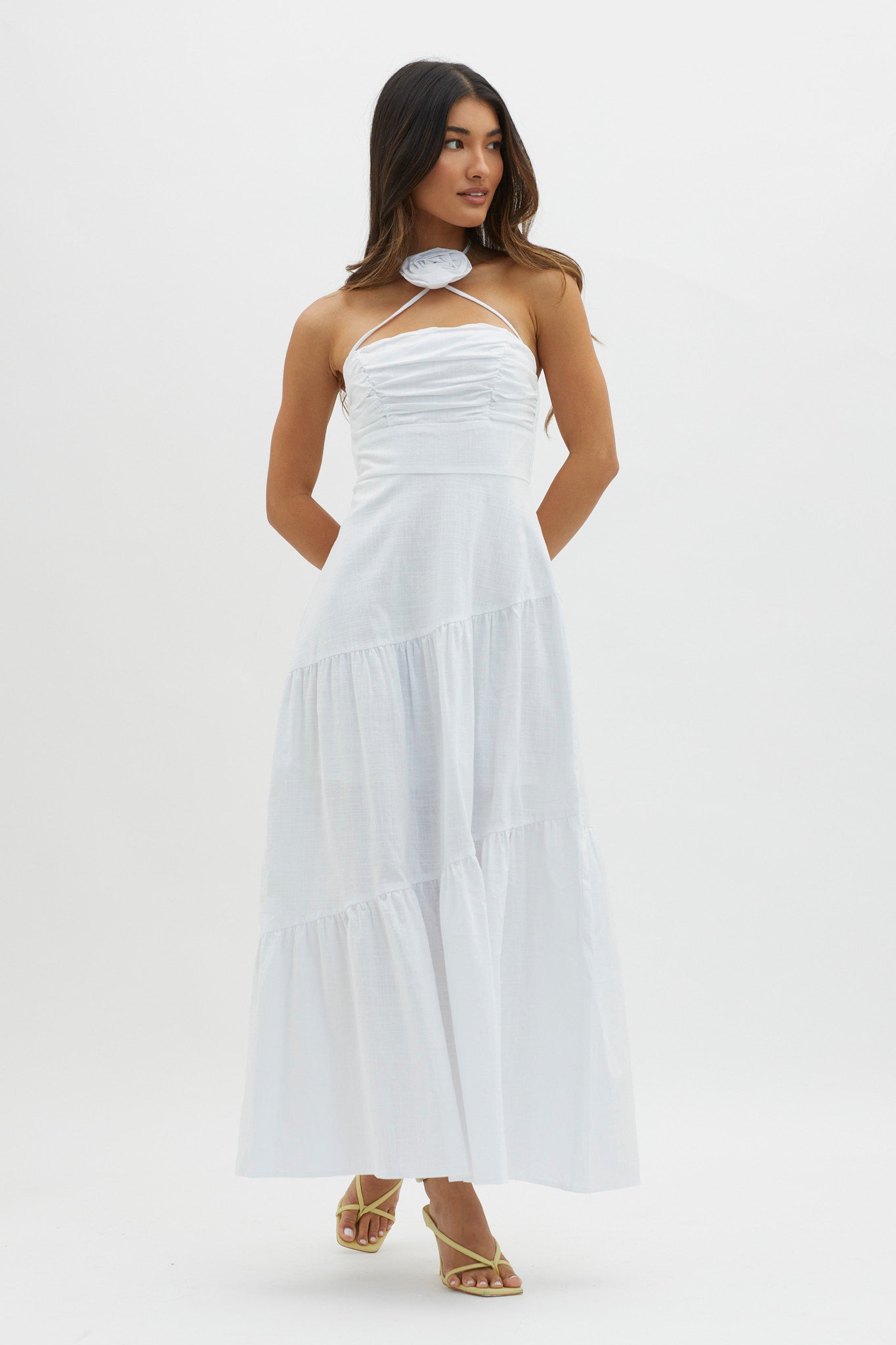 Bondi Rose Decoration Maxi Dress White-Maymioy