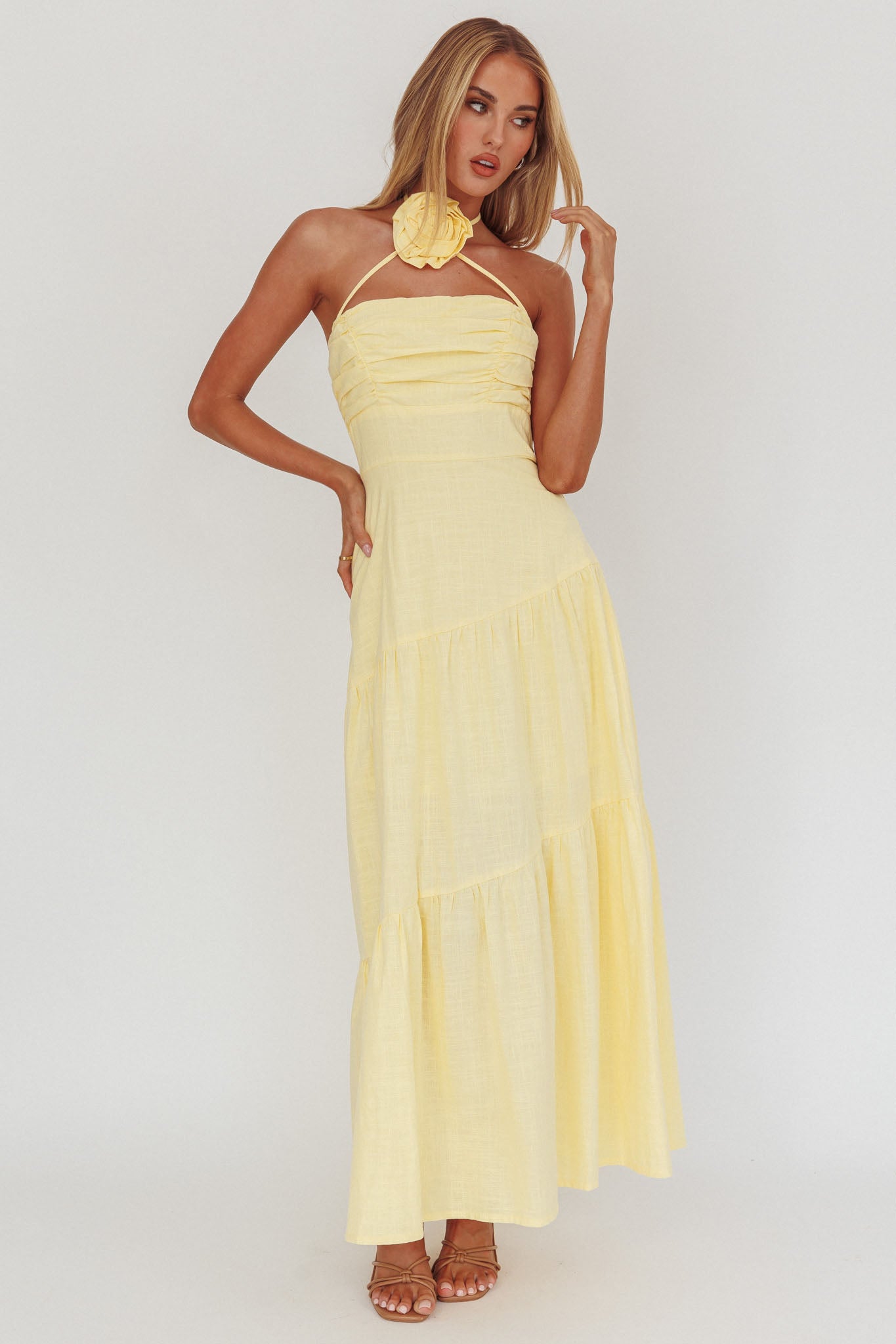 Bondi Rose Decoration Maxi Dress Lemon-Maymioy