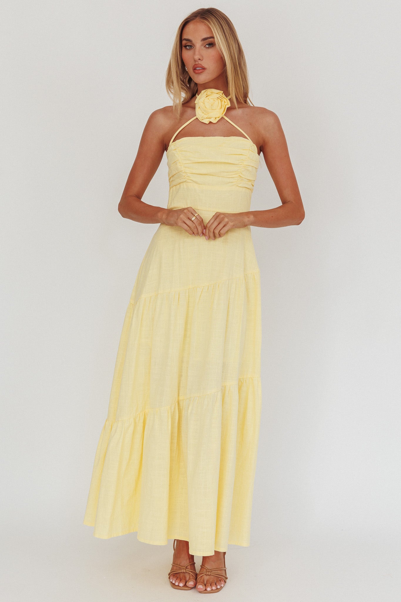 Bondi Rose Decoration Maxi Dress Lemon-Maymioy