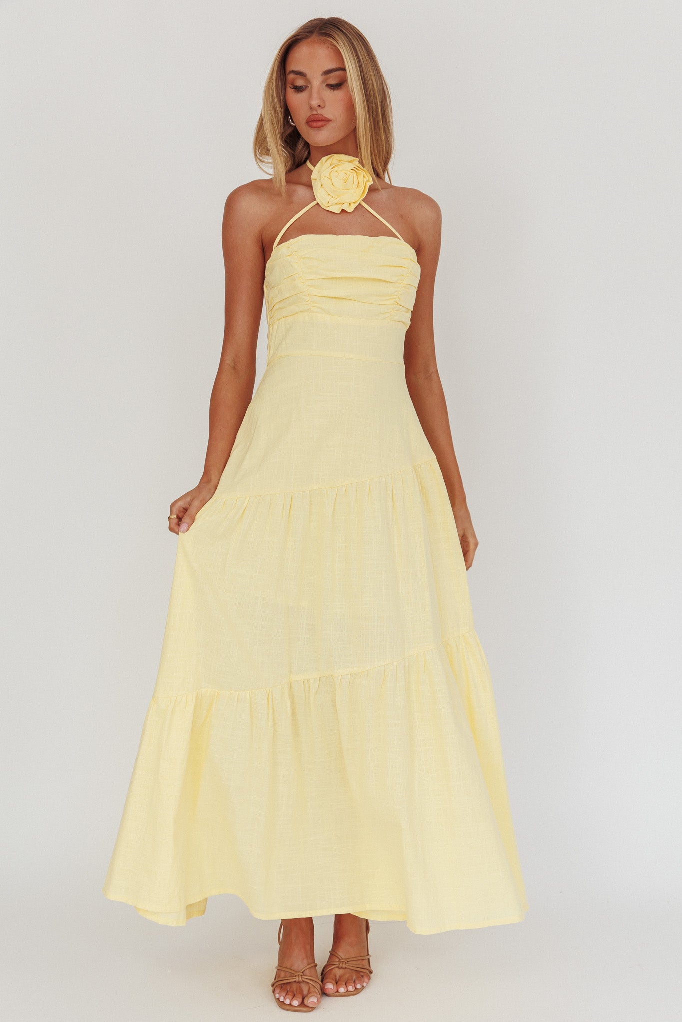 Bondi Rose Decoration Maxi Dress Lemon-Maymioy