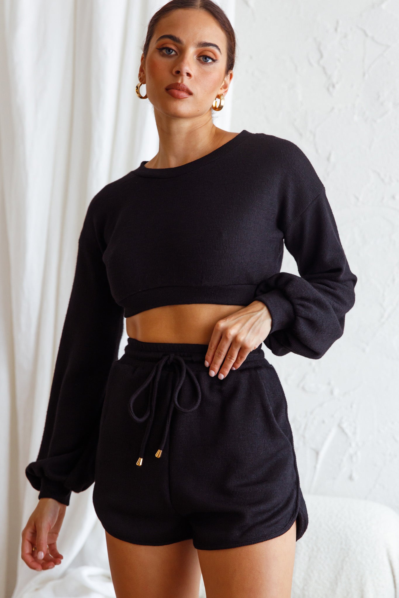 TGIF Drawstring Knit Shorts Black-Maymioy