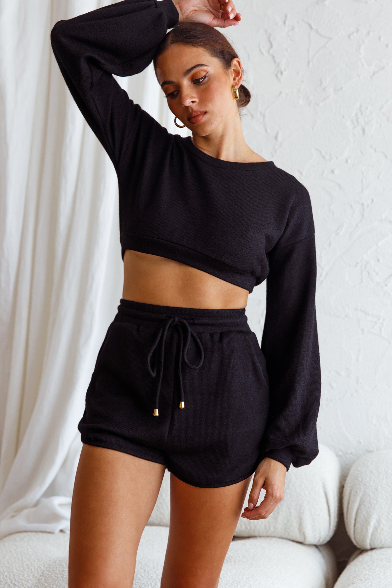 TGIF Drawstring Knit Shorts Black-Maymioy