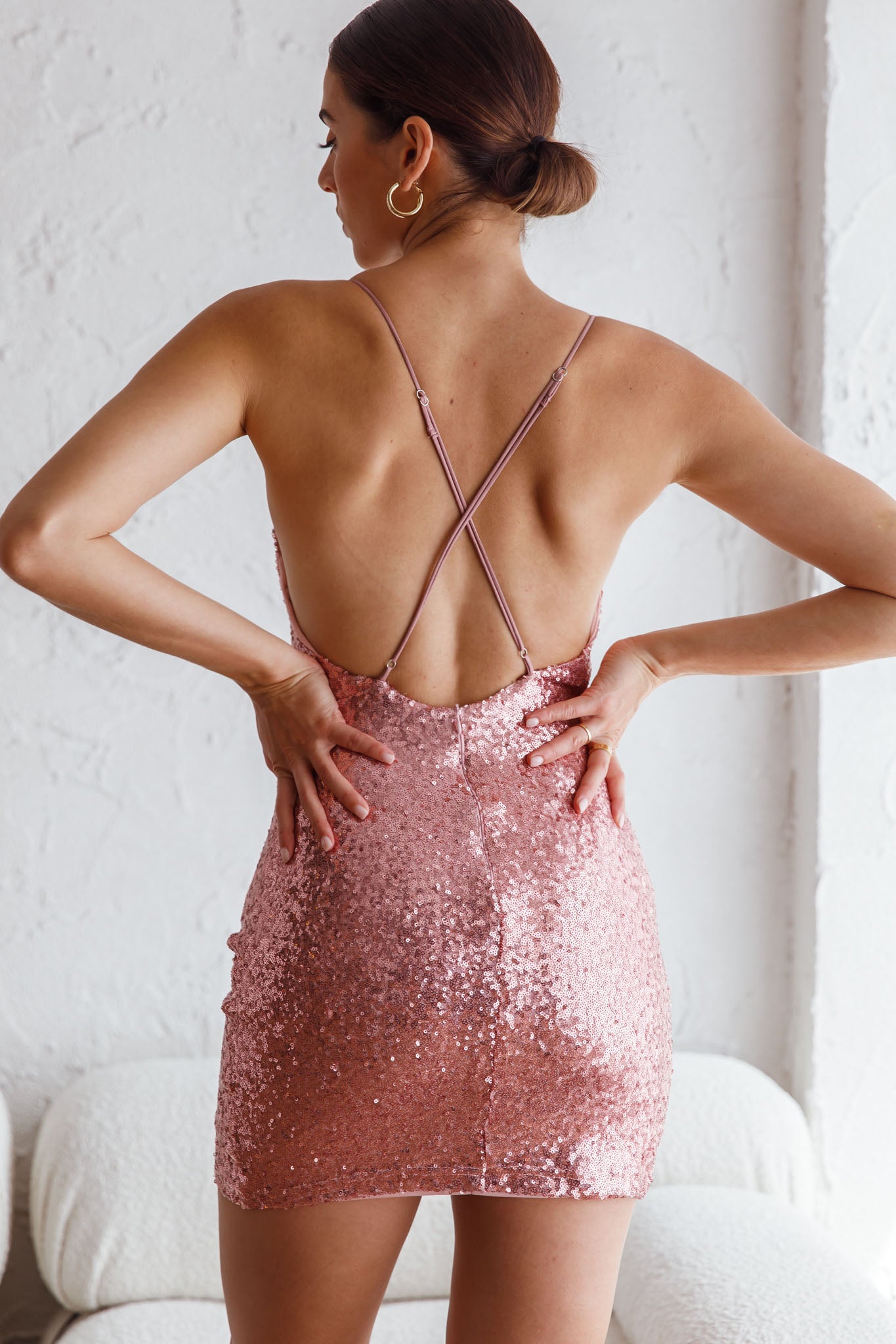 Sicily Asymmetrical Cowl Neckline Sequin Mini Dress Blush-Maymioy