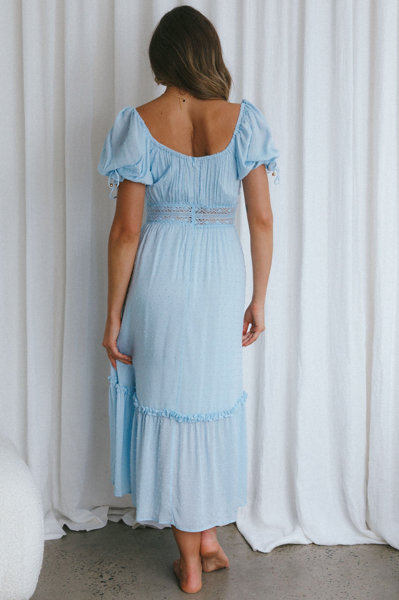 Topanga Canyon String Tie Boho Midi Dress Steel Blue-Maymioy